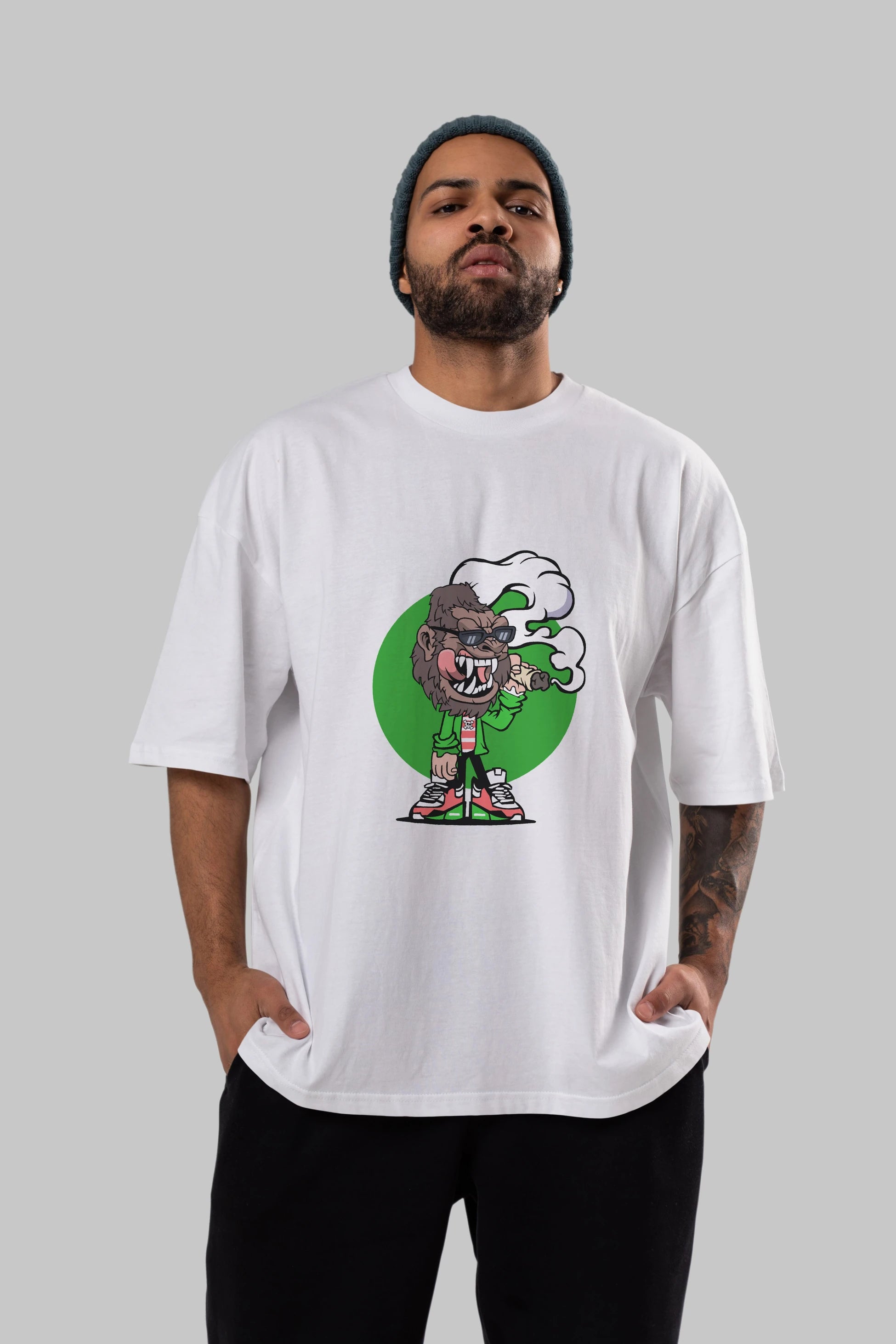 Gorilla Smoker Ön Baskılı Oversize t-shirt Erkek Kadın Unisex %100 Pamuk tişort