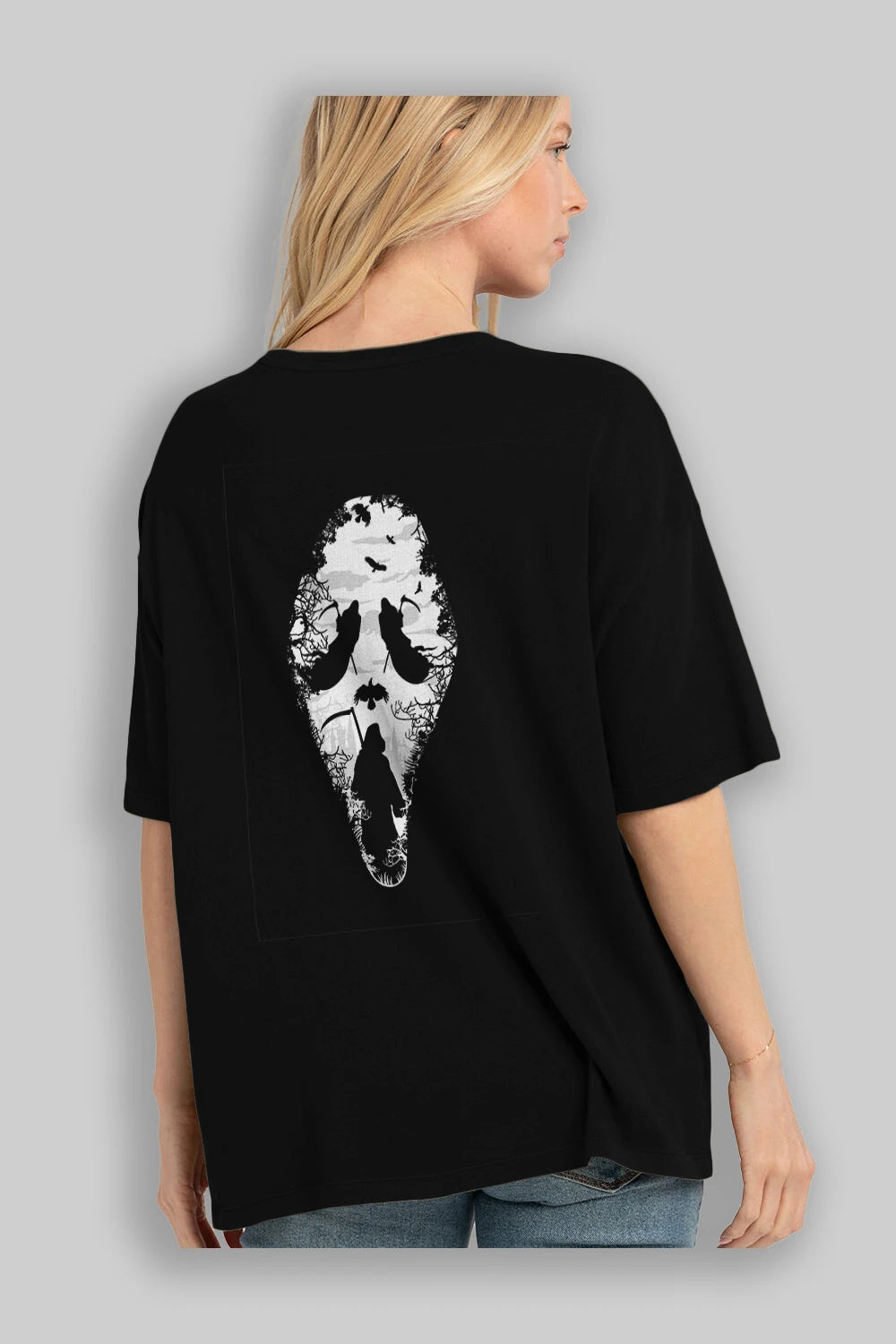 Reaper Scream Arka Baskılı Oversize t-shirt %100 pamuk Erkek Kadın Unisex