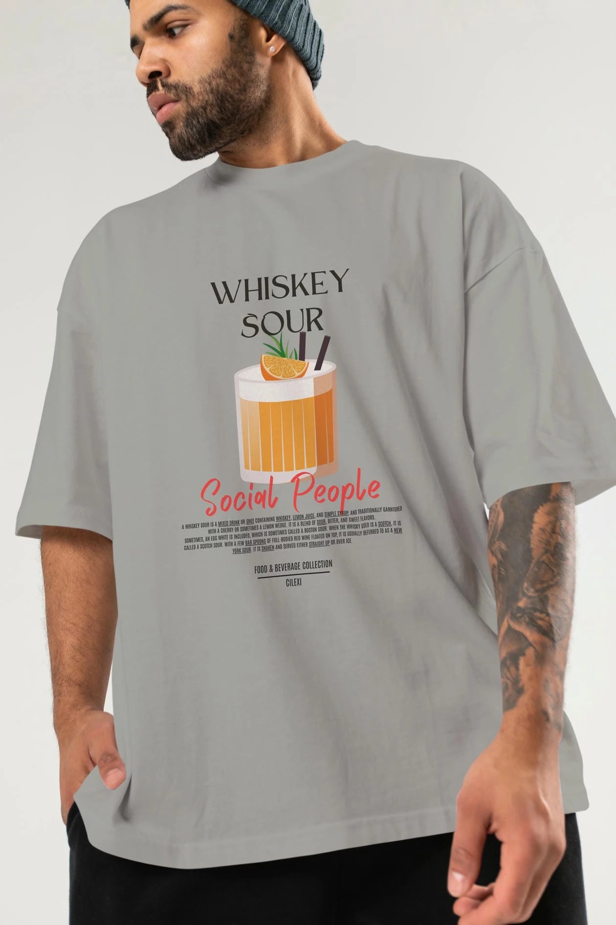 Whıskey Sour Kokteyl Serisi ön Baskılı Oversize t-shirt Erkek Kadın %100 Pamuk Bisiklet Yaka tişort