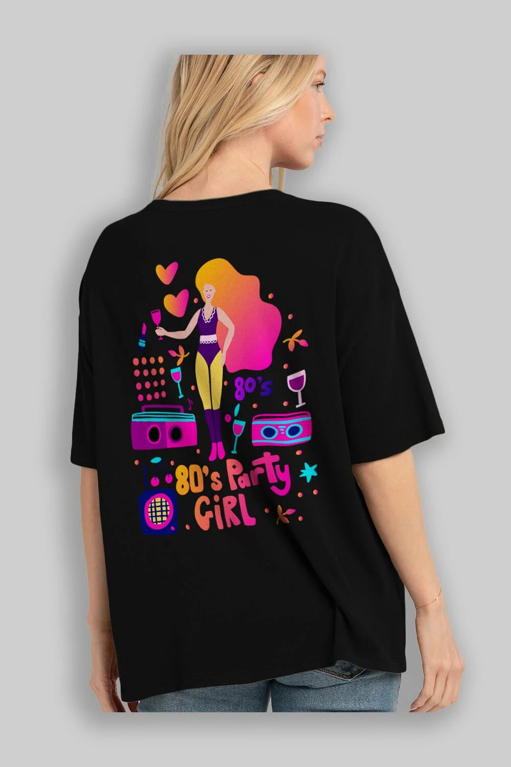Retro Girl Party Arka Baskılı Oversize t-shirt Erkek Kadın Unisex