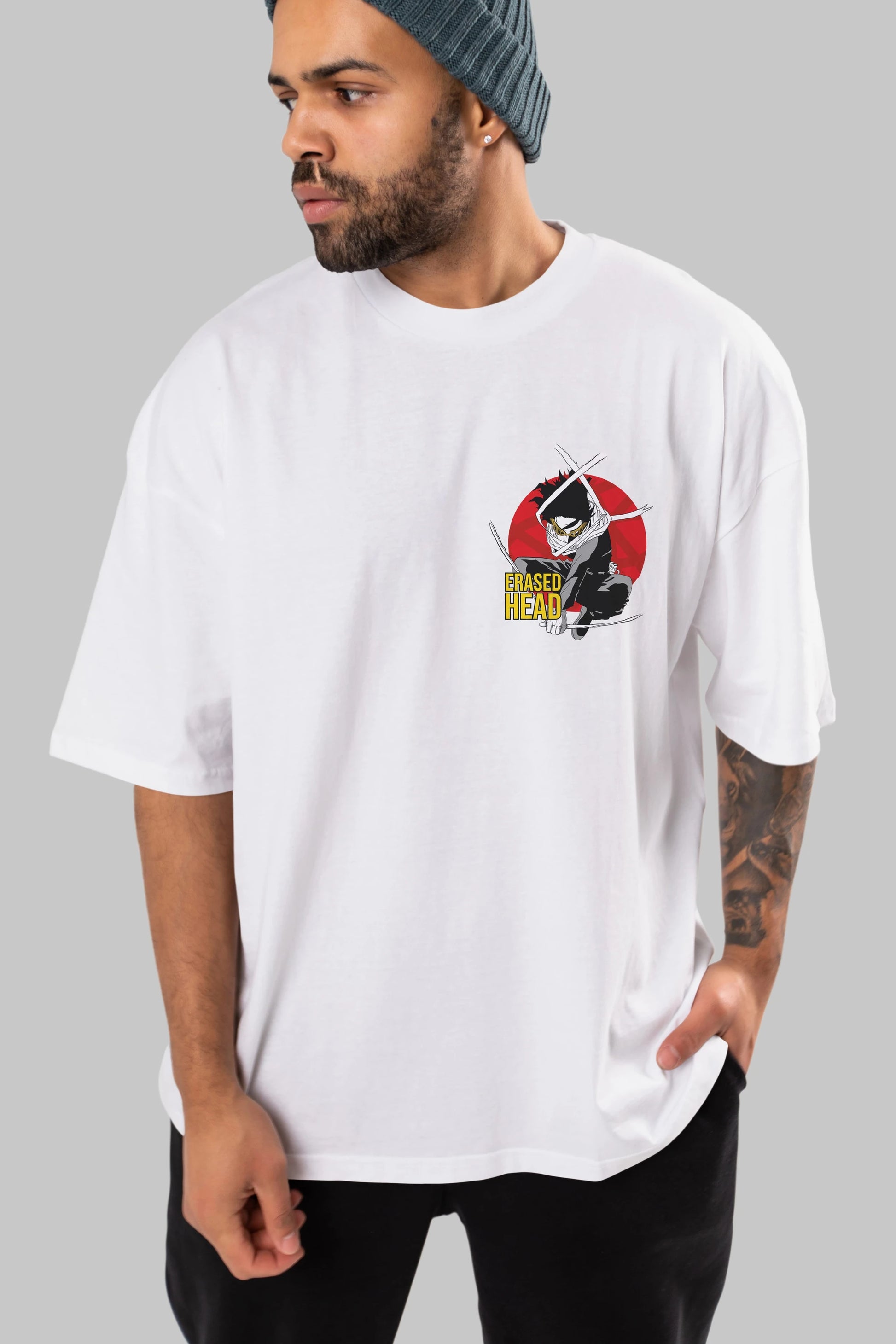 Erased Head Ön Sol Baskılı Oversize t-shirt Erkek Kadın Unisex %100 Pamuk Bisiklet Yaka tişort