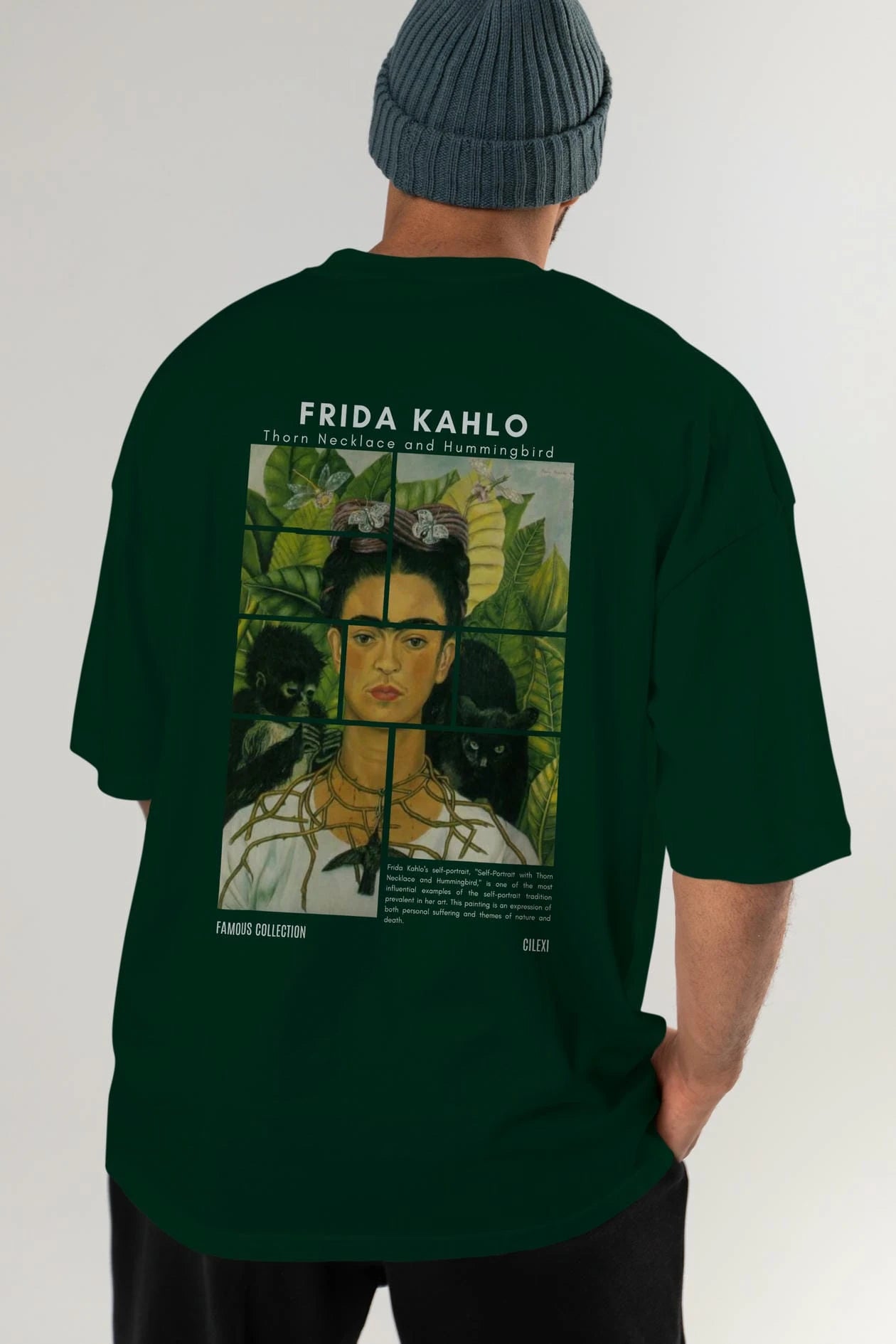 Frida Kahlo Arka Baskılı Oversize t-shirt Erkek Kadın Bisiklet Yaka Pamuk tişort