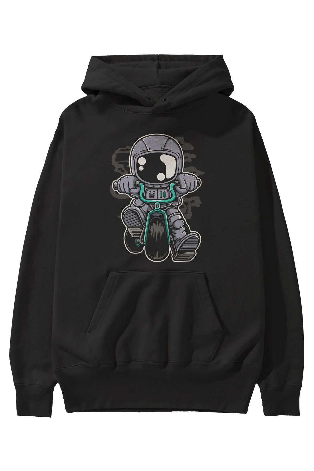 Astronaut Biker Ön Baskılı Hoodie Oversize Kapüşonlu Sweatshirt Erkek Kadın Unisex