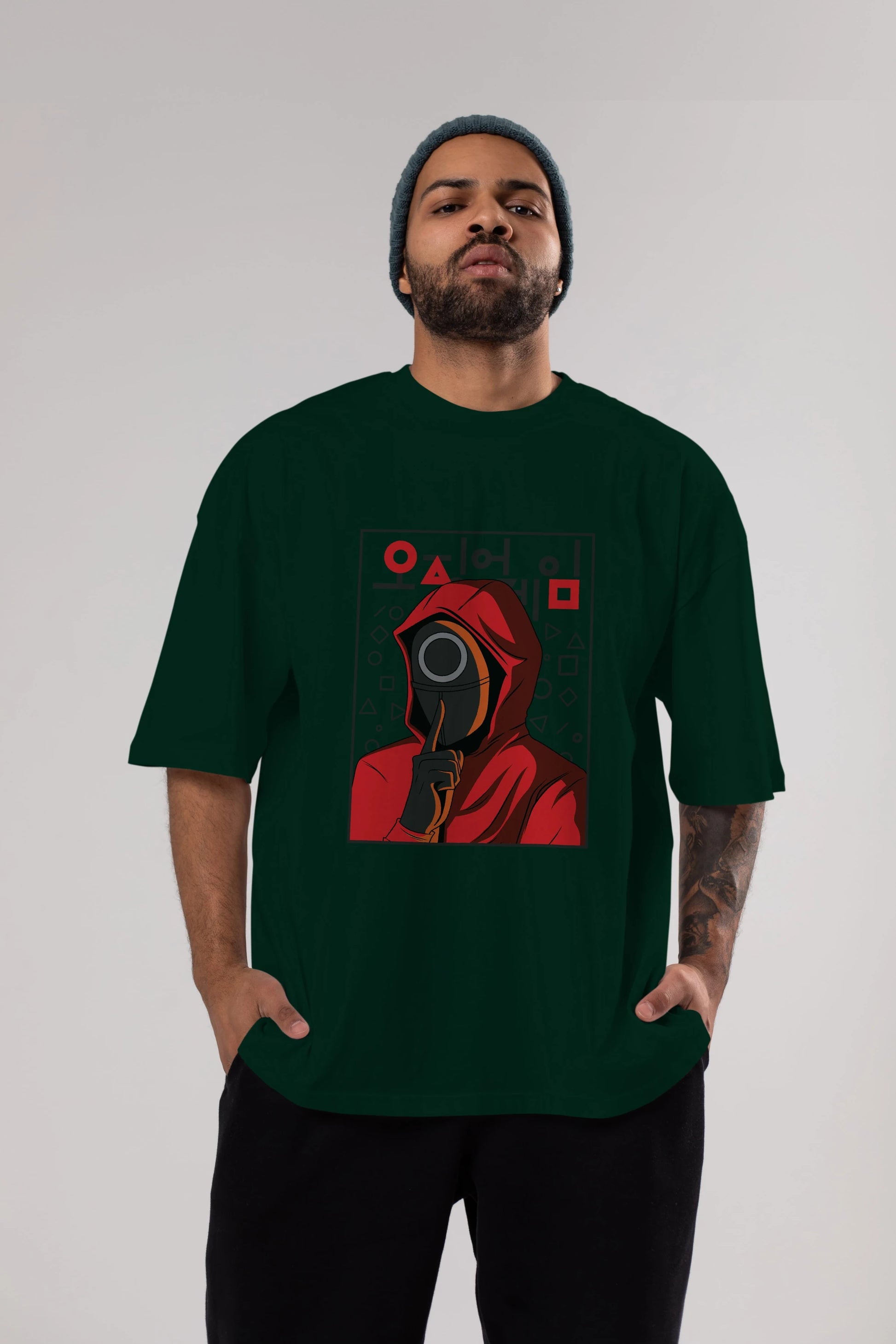Squid Game (5) Ön Baskılı Oversize t-shirt Erkek Kadın Unisex %100 Pamuk Bisiklet Yaka tişort