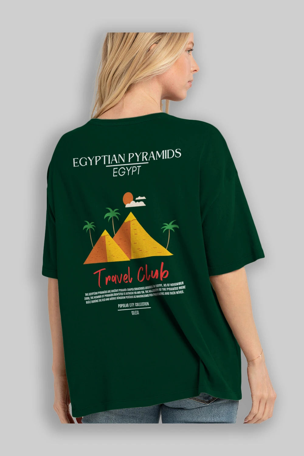Egyptian Pyramids Egypt Arka Baskılı Oversize t-shirt Erkek Kadın Pamuk Bisiklet Yaka tişort
