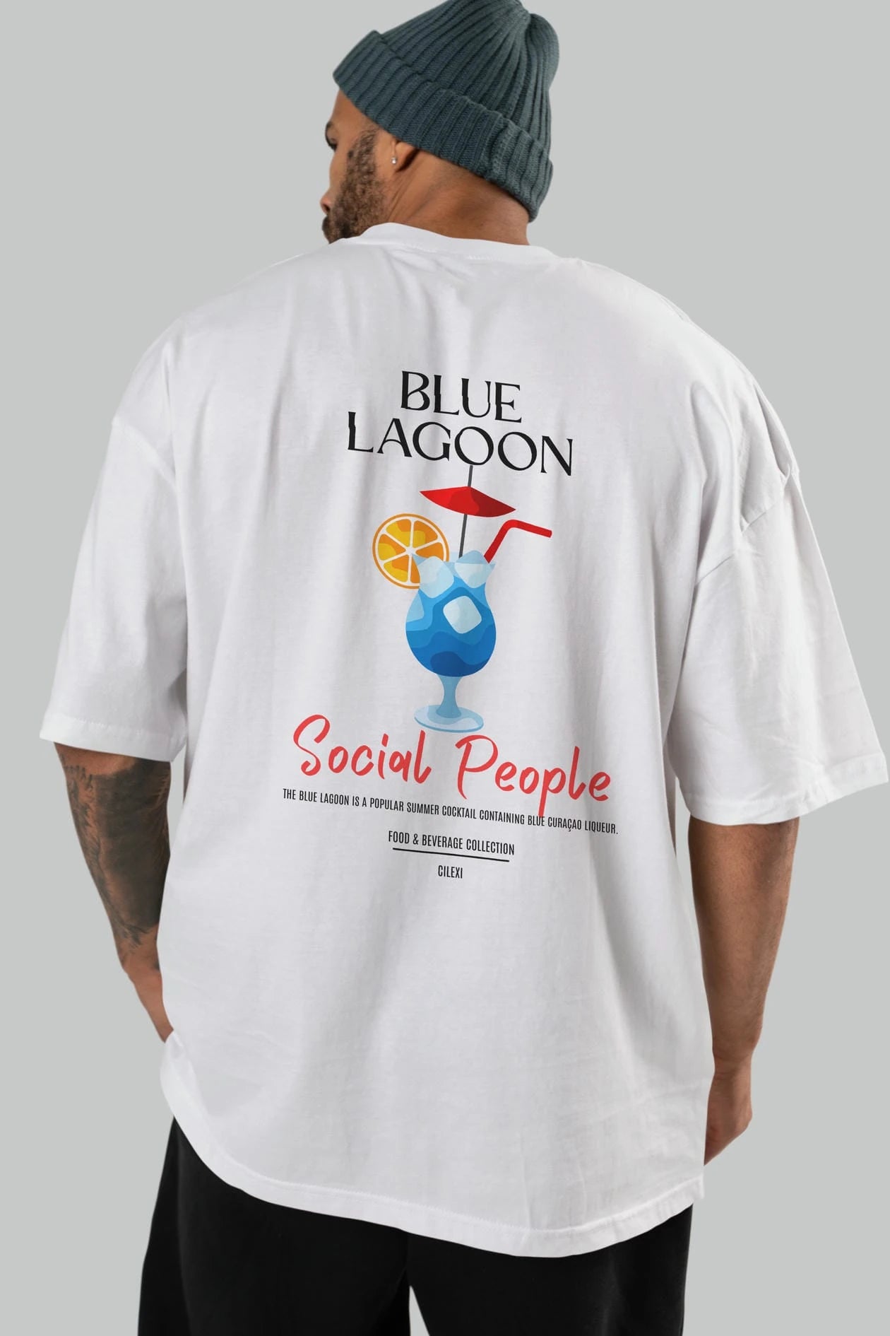 Blue Lagoon Kokteyl Serisi Baskılı Oversize t-shirt Erkek Kadın Unisex %100 Pamuk Bisiklet Yaka tişort