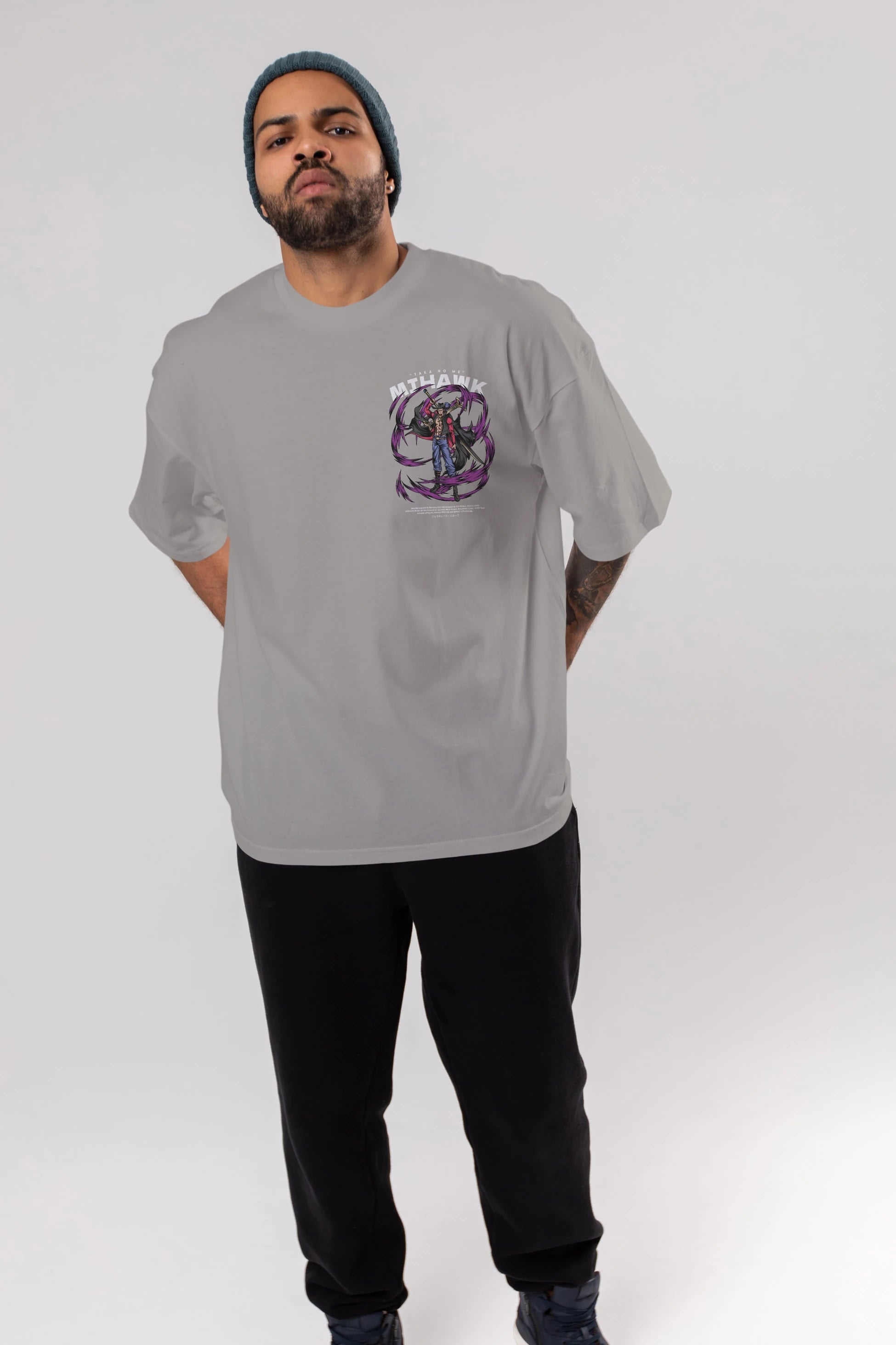 Mihawk Ön Sol Baskılı Oversize t-shirt Erkek Kadın Unisex %100 Pamuk Bisiklet Yaka tişort