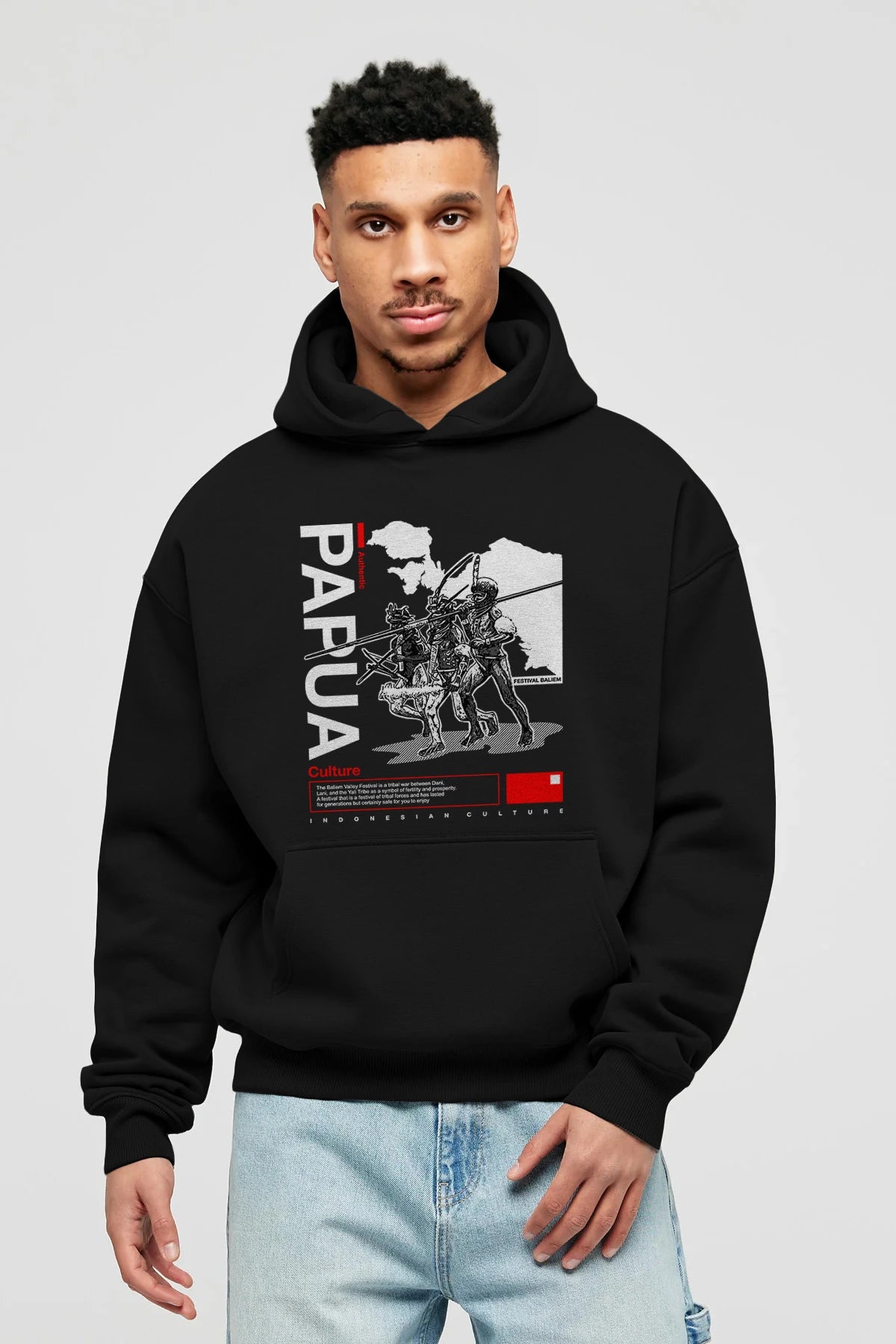 Papua Culture Ön Baskılı Hoodie Oversize Kapüşonlu Sweatshirt Erkek Kadın Unisex