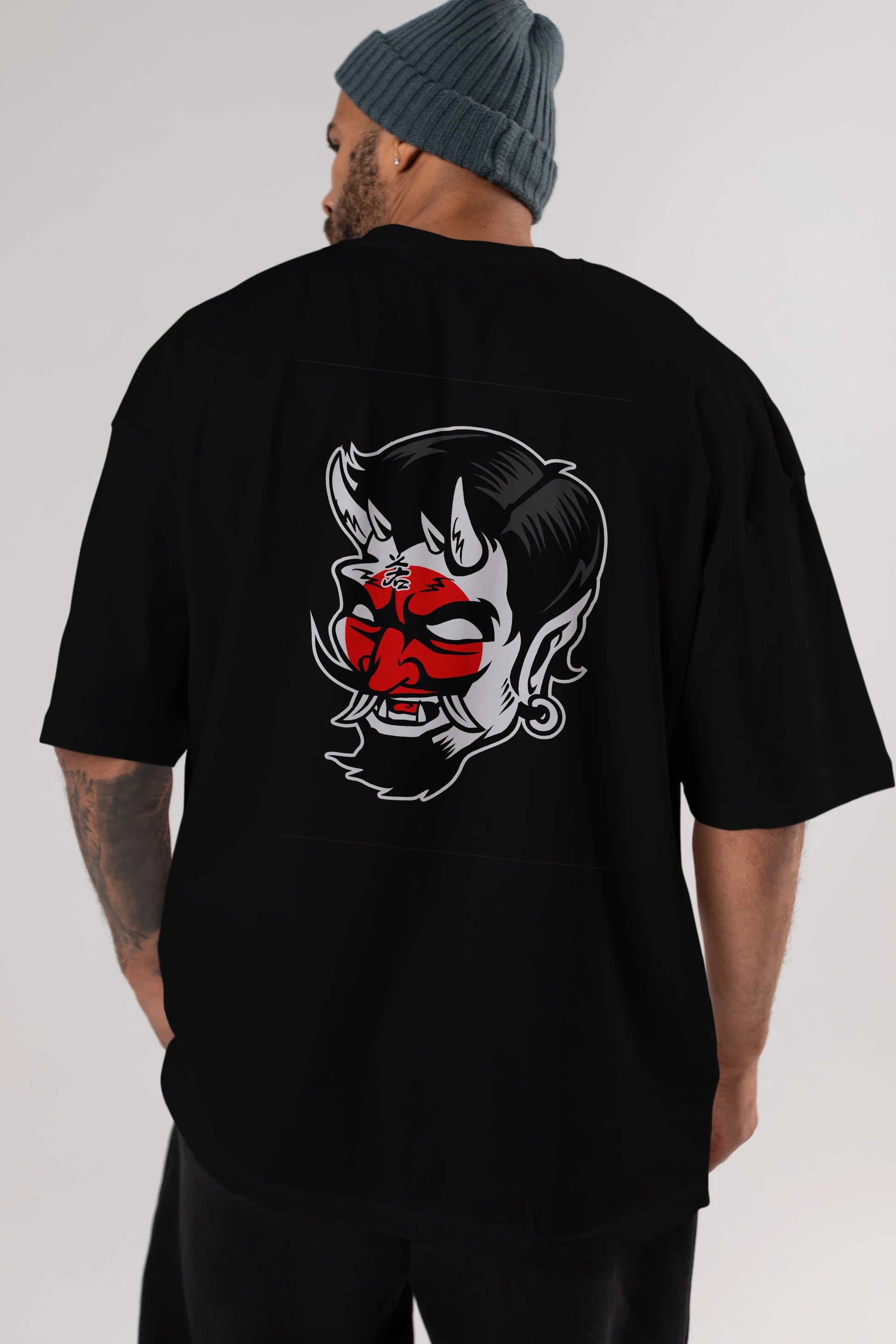 Japanese Devil Arka Baskılı Oversize t-shirt Erkek Kadın Unisex %100 Pamuk tişort