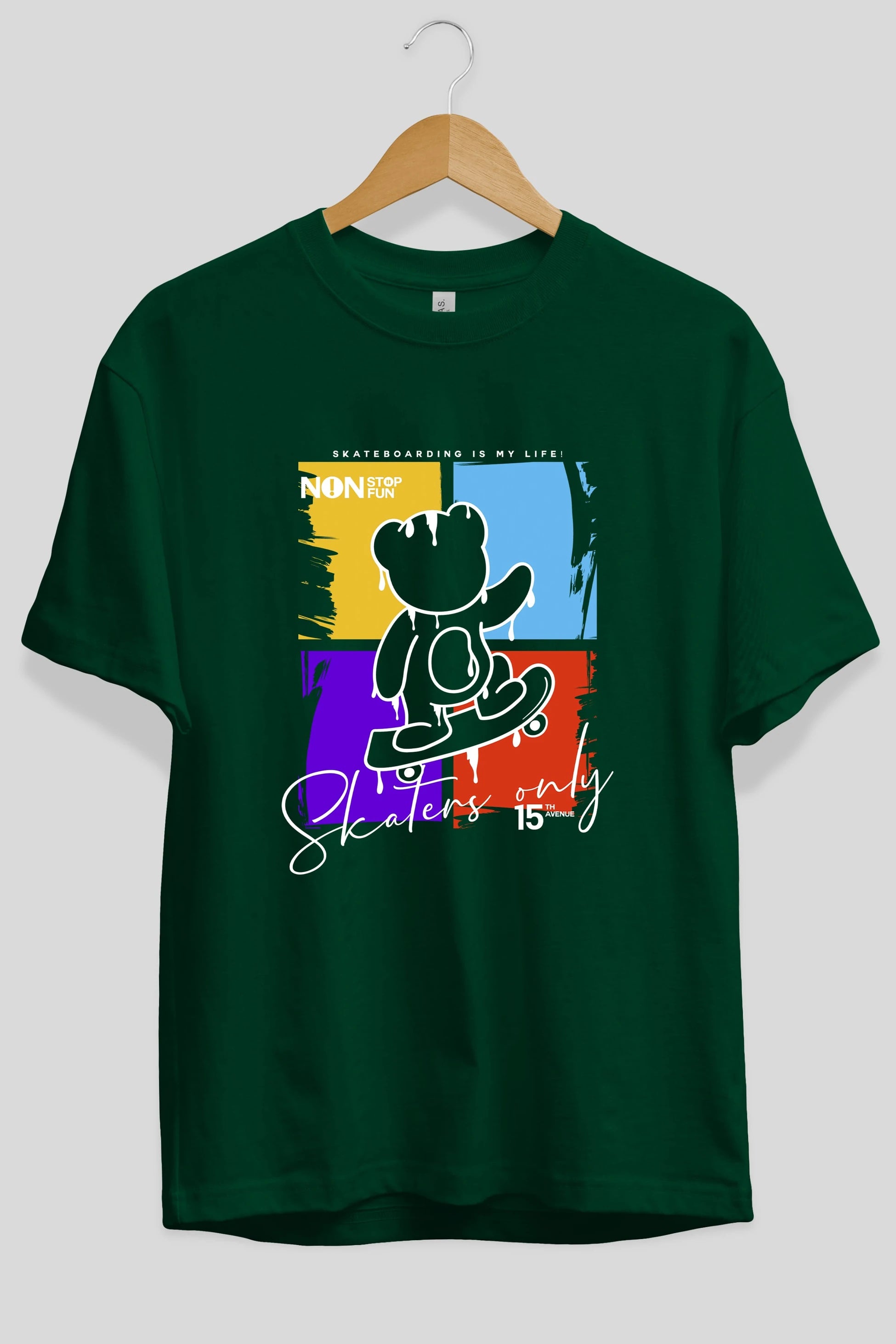 Skaters Only Bear Ön Baskılı Oversize t-shirt Erkek Kadın Unisex