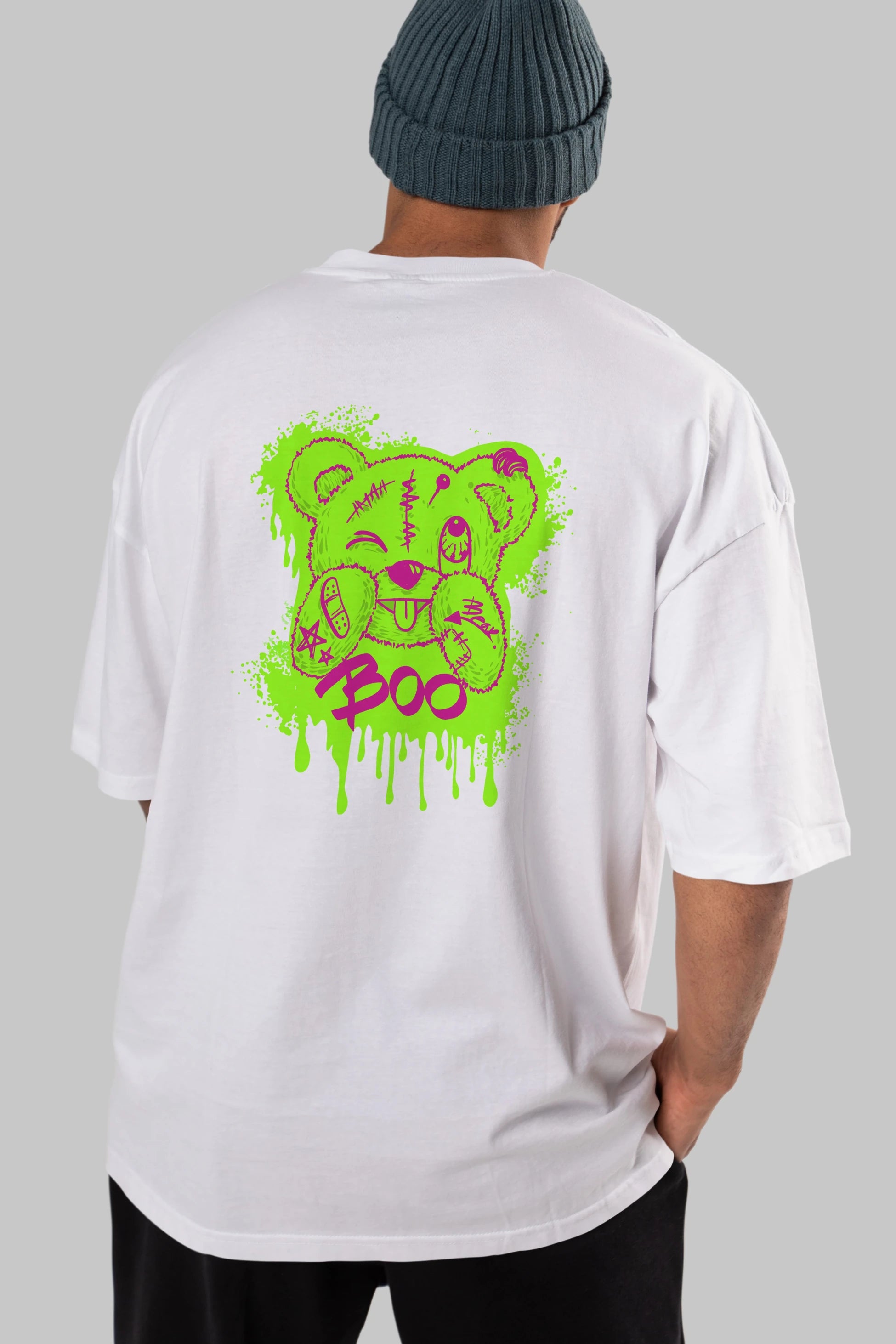 Boo  Bear Arka Baskılı Oversize t-shirt Erkek Kadın Unisex