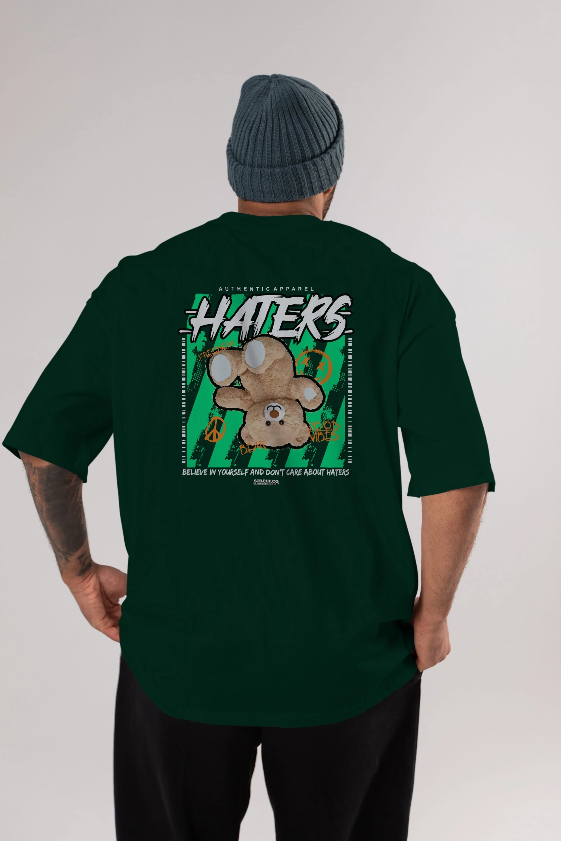Haters Bear Arka Baskılı Oversize t-shirt Erkek Kadın Unisex