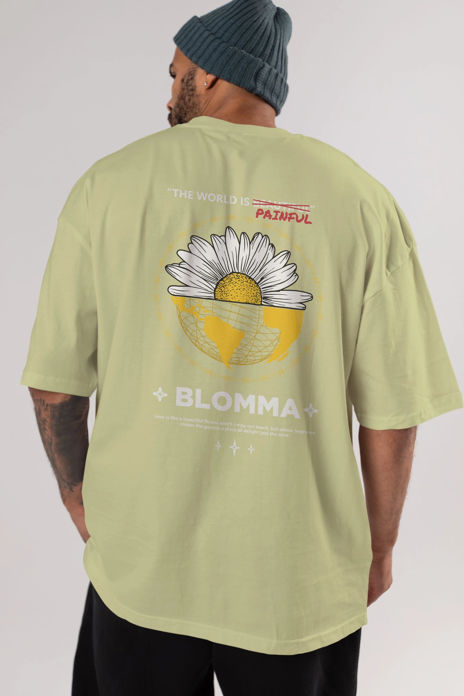 Blomma Arka Baskılı Oversize t-shirt Erkek Kadın Unisex
