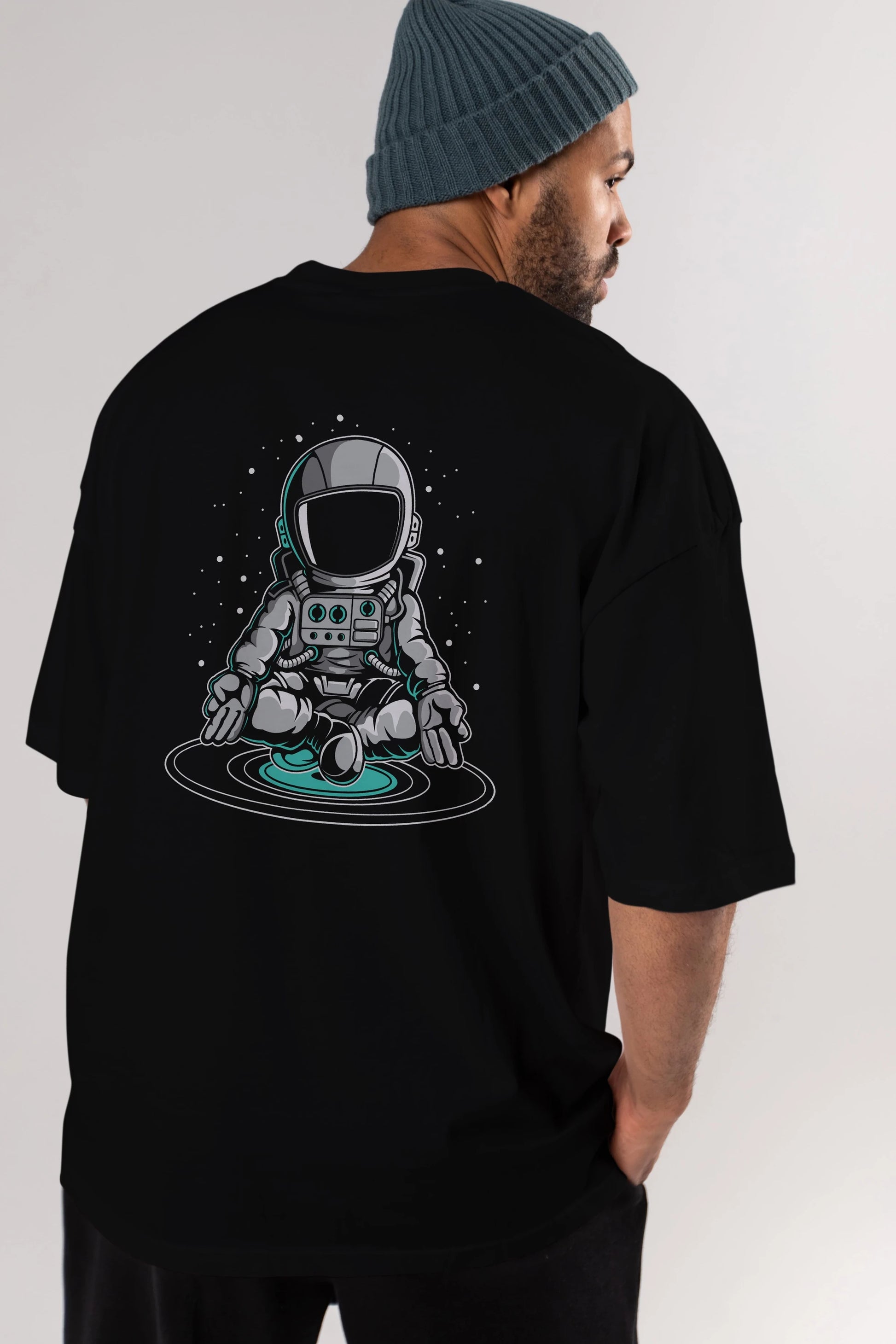 Astronaut Meditation Arka Baskılı Oversize t-shirt Erkek Kadın Unisex