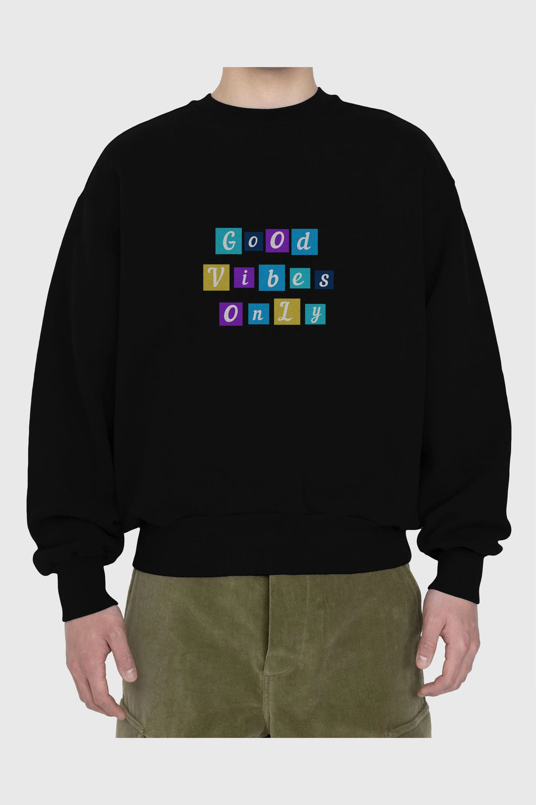 Good Vibes Only Yazılı 3 Ön Baskılı Oversize Sweatshirt Erkek Kadın Unisex