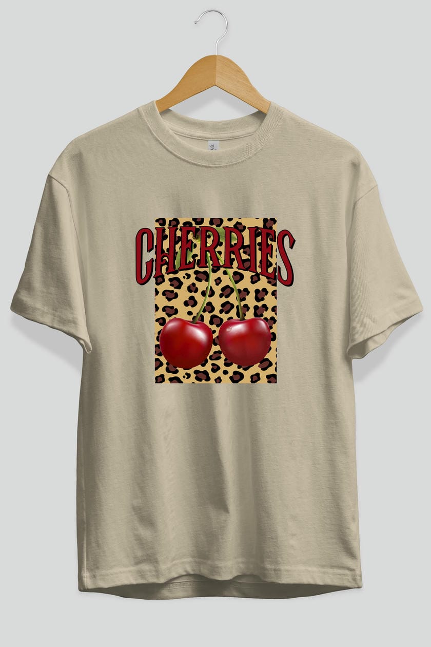 Cherry Cherries 6 Ön Baskılı Oversize t-shirt Erkek Kadın Pamuk Bisiklet Yaka tişort