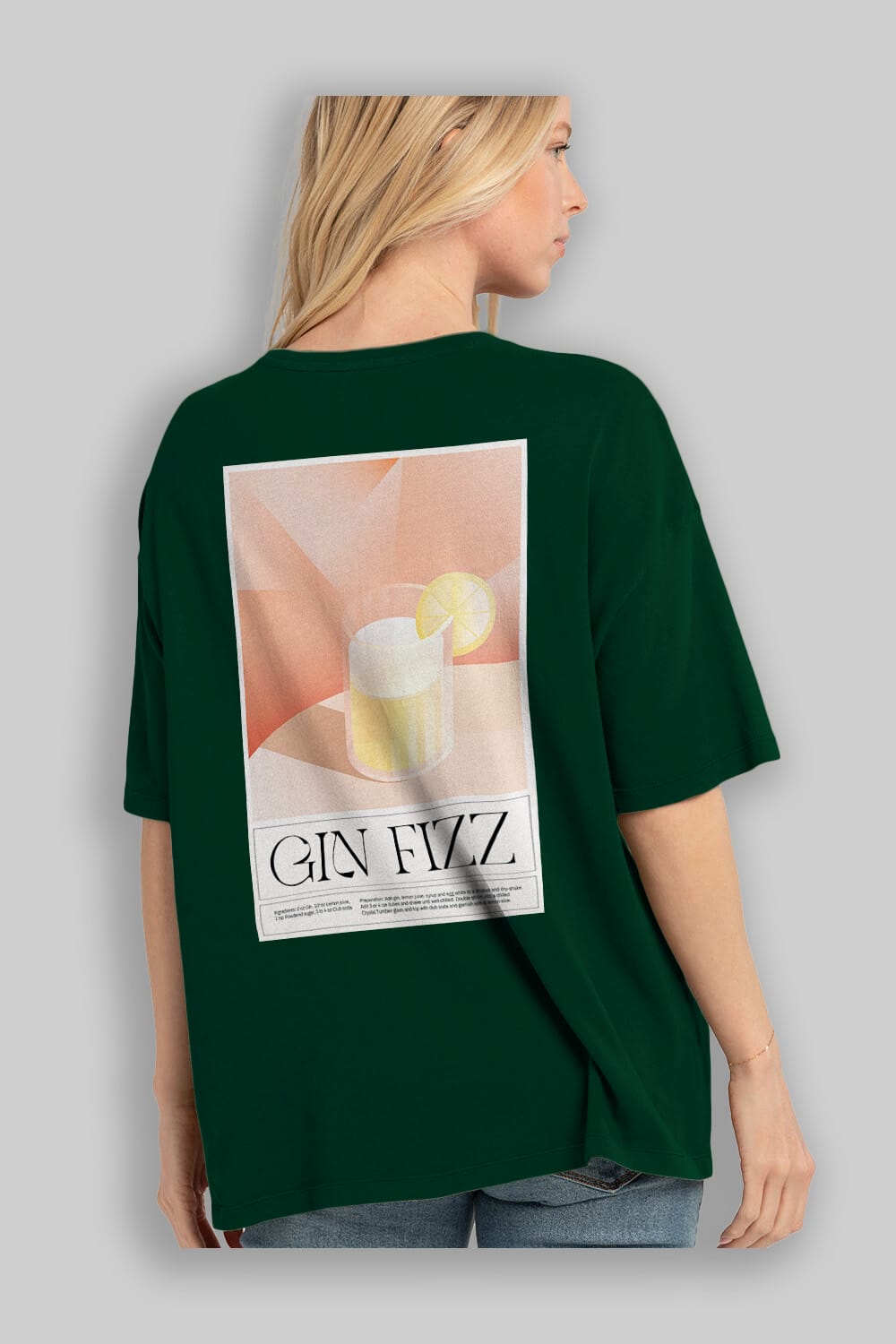 Gin Fizz Arka Baskılı Oversize t-shirt Erkek Kadın Unisex %100 Pamuk Bisiklet Yaka tişort