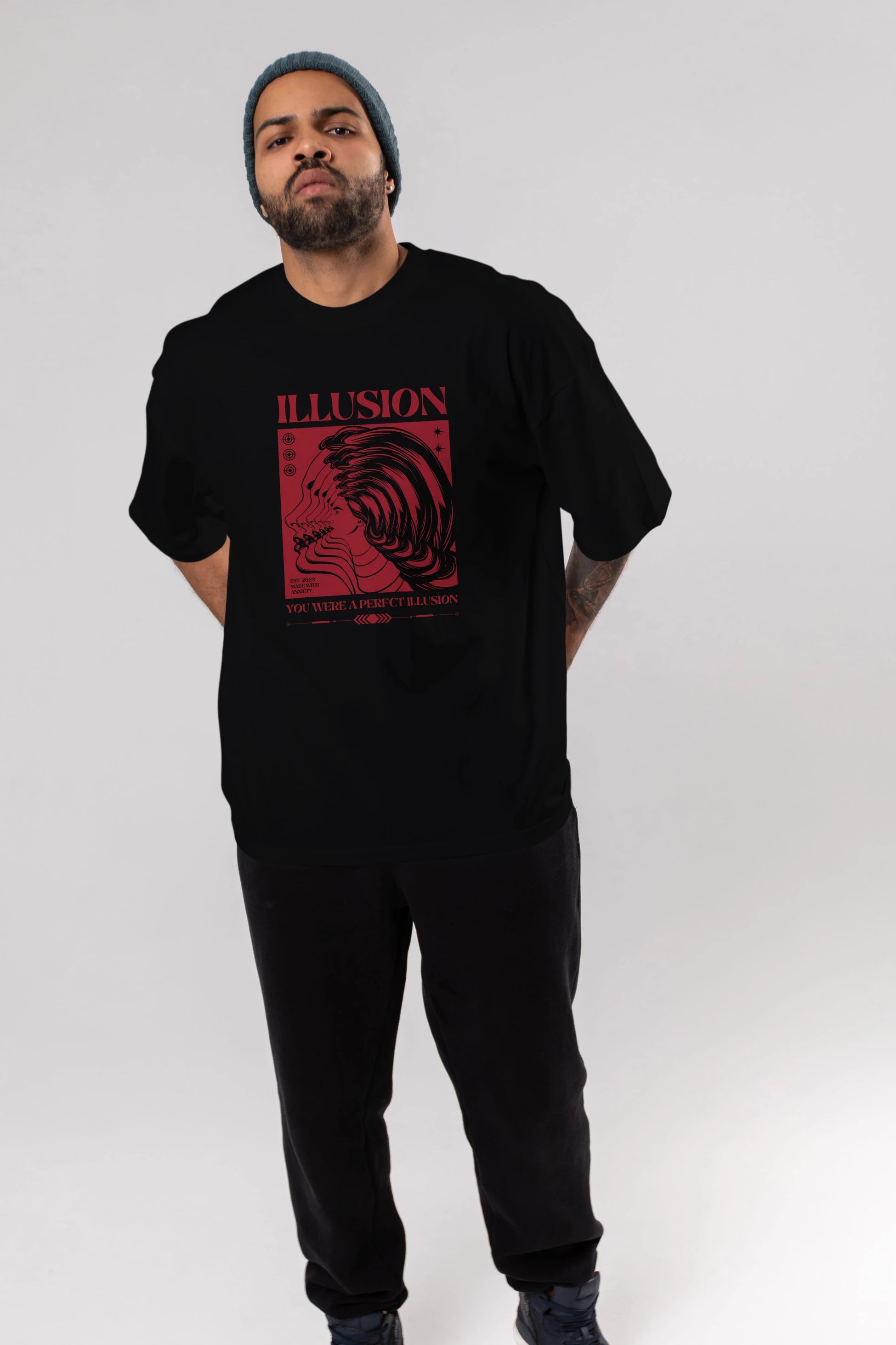 Illusion Streetwear Ön Baskılı Oversize t-shirt Erkek Kadın Unisex