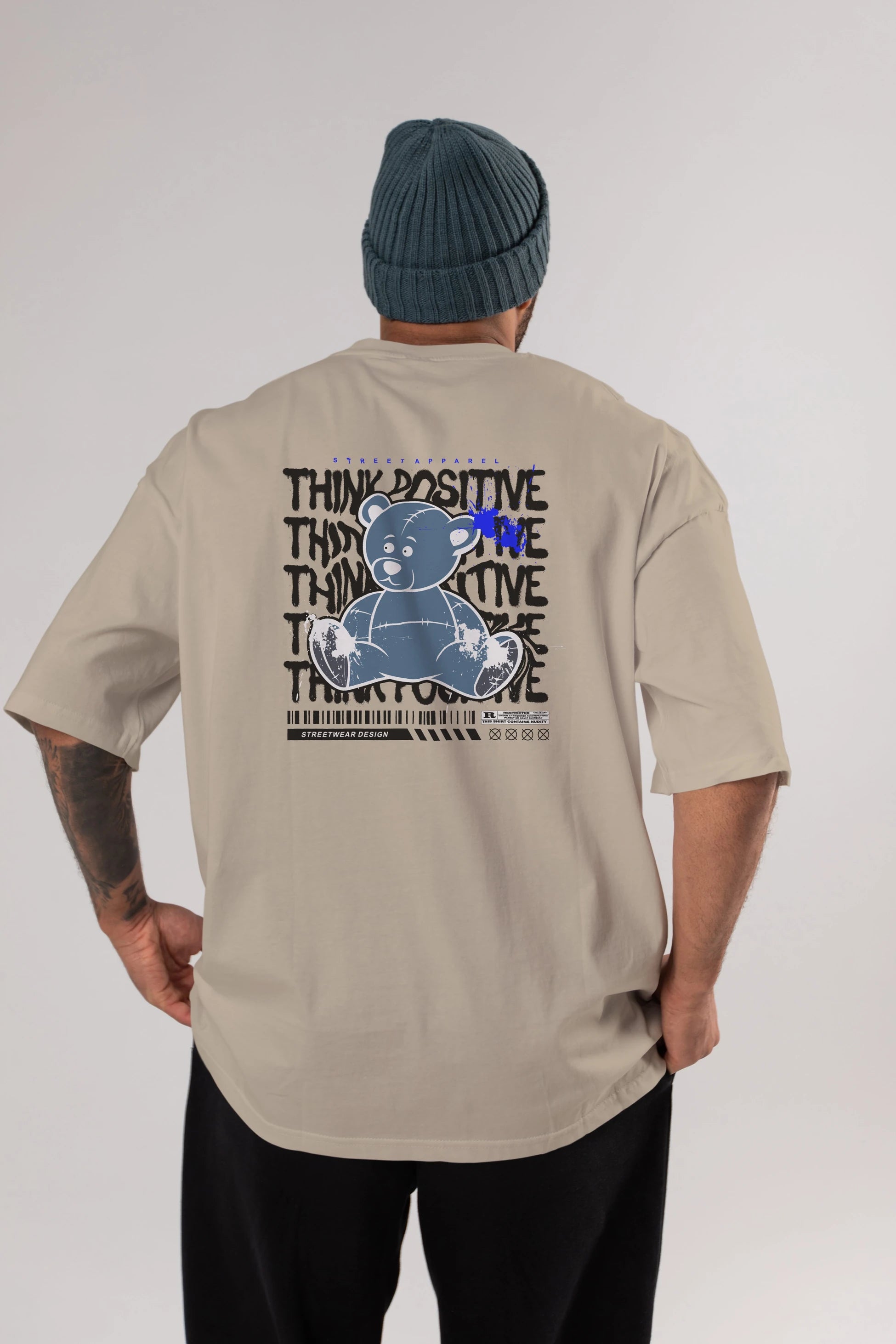 Teddy Bear Think Positive Arka Baskılı Oversize t-shirt Erkek Kadın Unisex