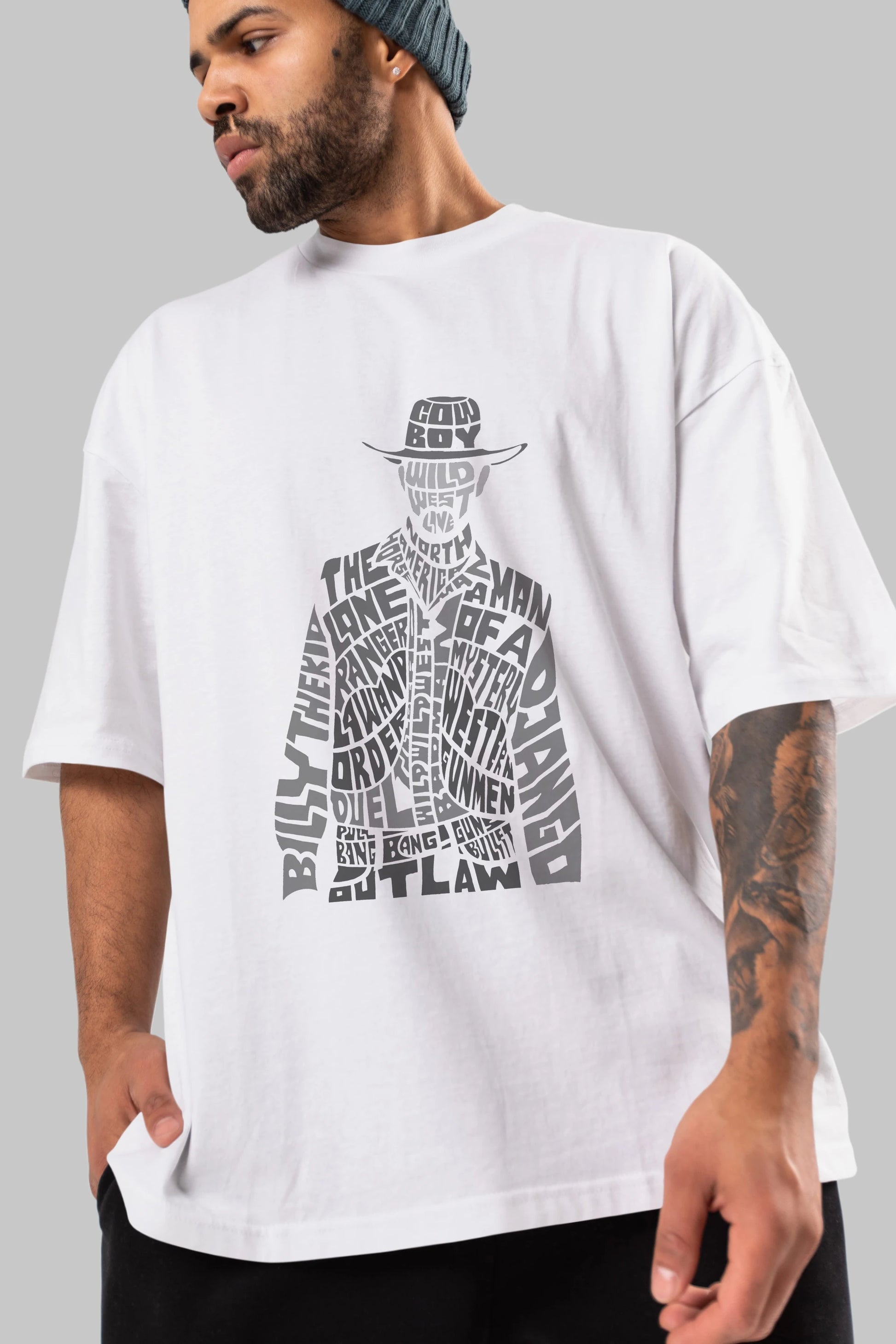 Cowboy Ön Baskılı Oversize t-shirt %100 pamuk Erkek Kadın Unisex