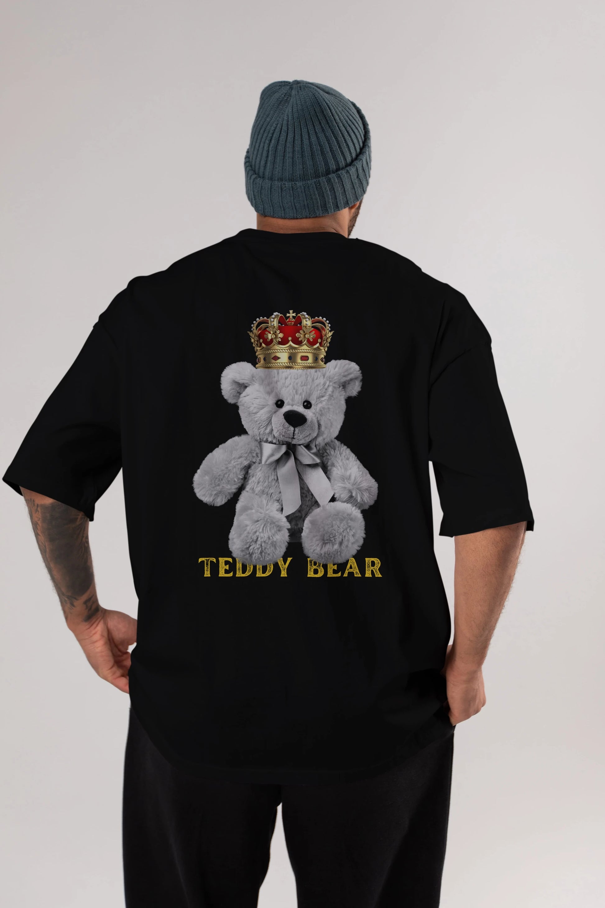 Teddy Bear Arka Baskılı Oversize t-shirt Erkek Kadın Unisex %100 Pamuk