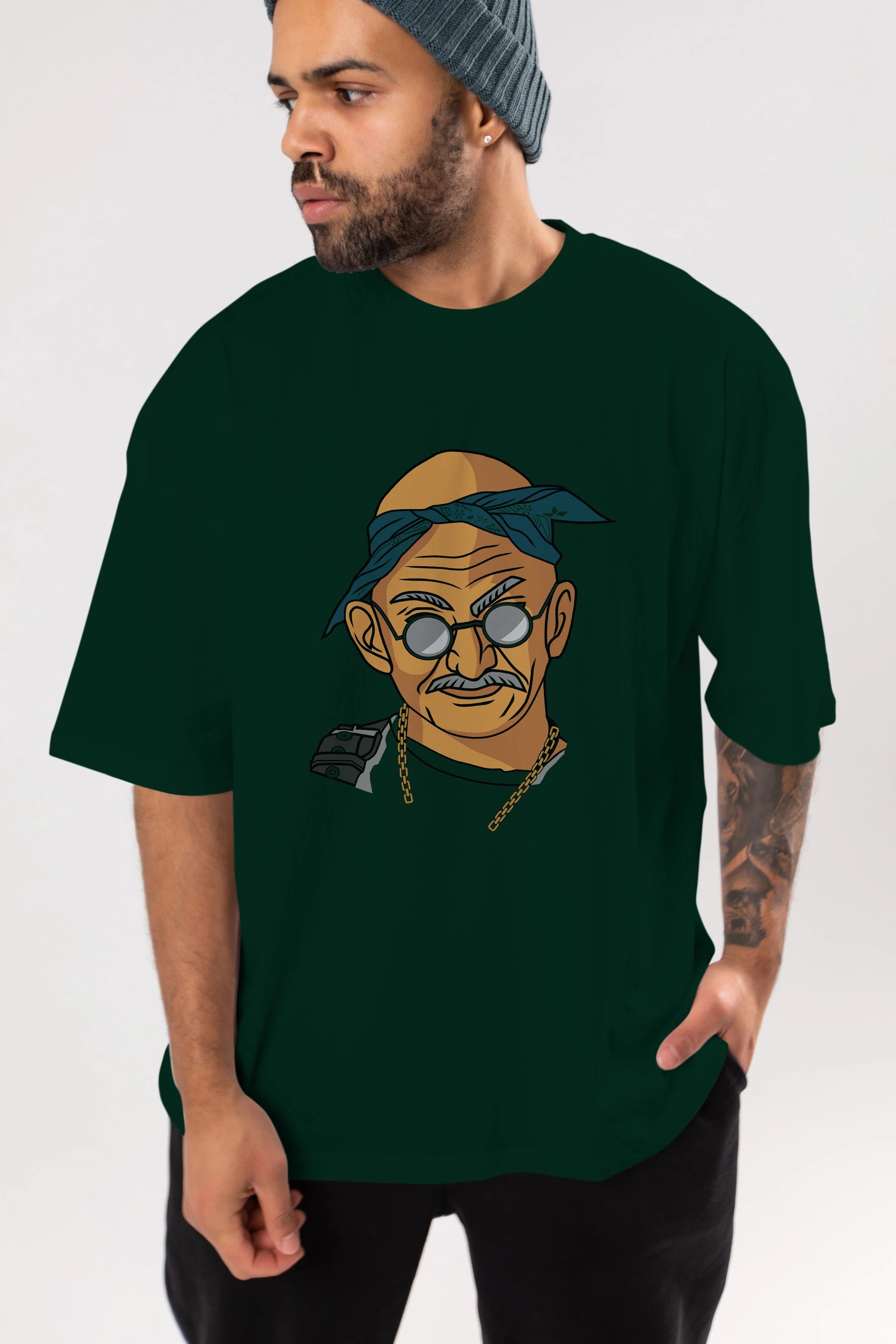 Tupac Gandhi Ön Baskılı Oversize t-shirt Erkek Kadın Unisex %100 Pamuk tişort