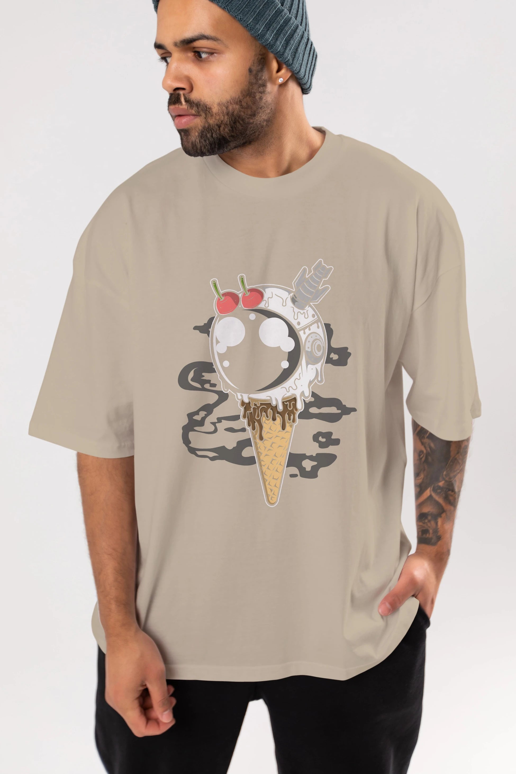 Astronaut Ice Cream Ön Baskılı Oversize t-shirt Erkek Kadın Unisex