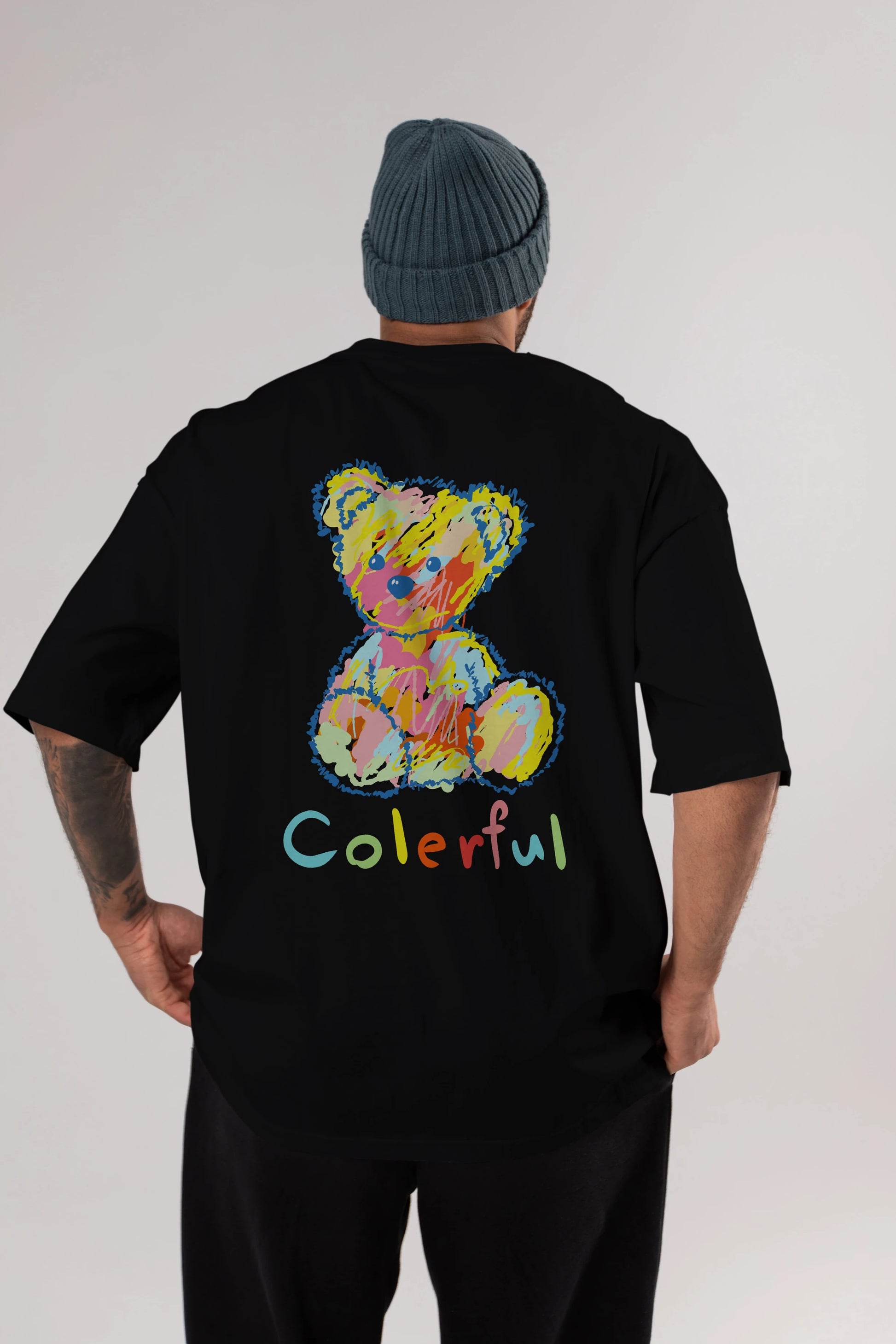 Colerful Bear Arka Baskılı Oversize t-shirt Erkek Kadın Unisex