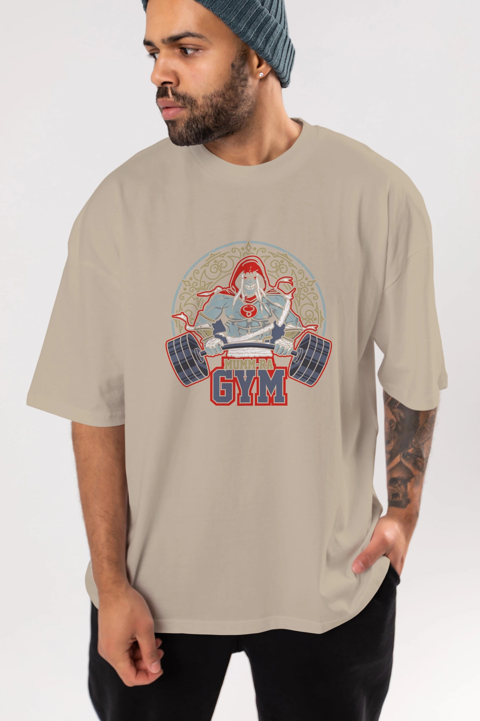Mumm-ra GYM Ön Baskılı Oversize t-shirt Erkek Kadın Unisex %100 Pamuk Bisiklet Yaka tişort
