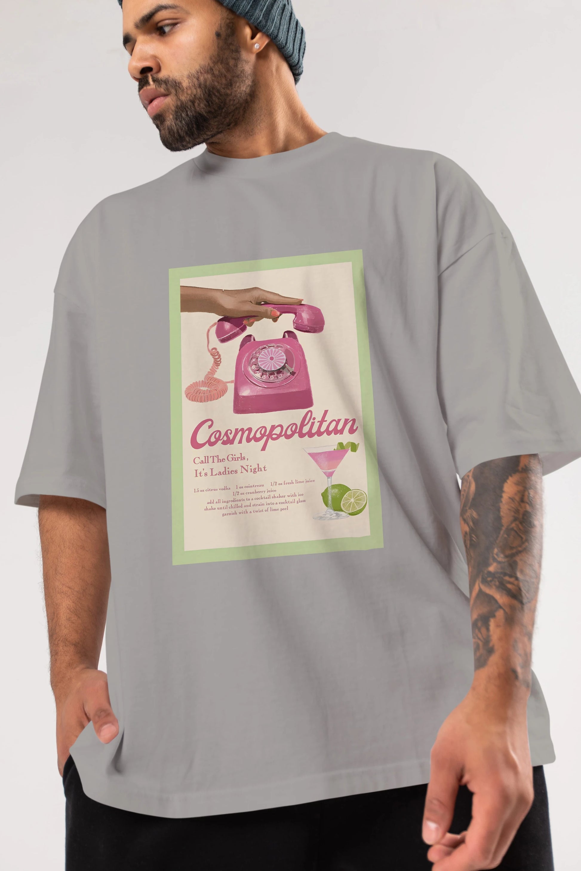 Cosmopolitan 5 Ön Baskılı Oversize t-shirt Erkek Kadın Unisex %100 Pamuk Bisiklet Yaka tişort