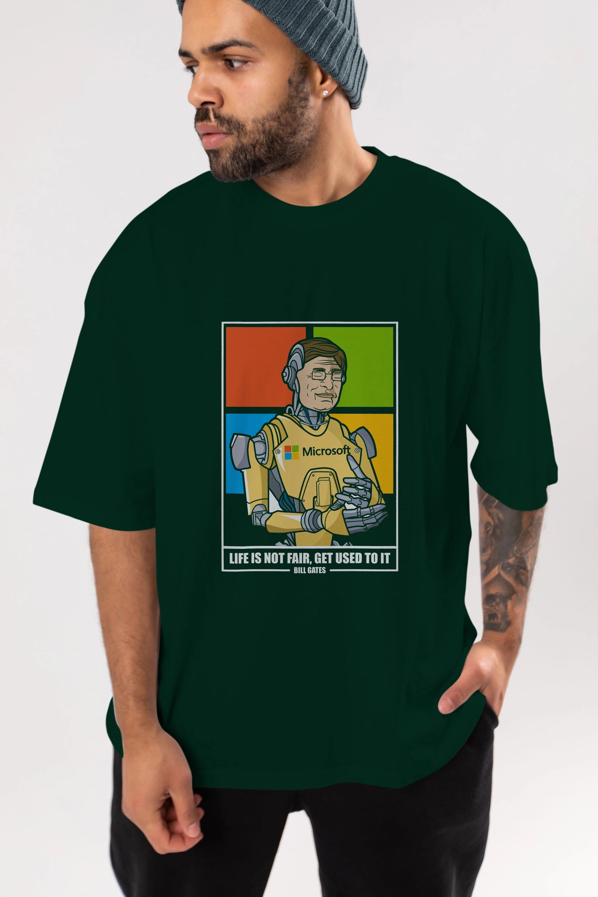Bill Gates Robot Human Ön Baskılı Oversize t-shirt Erkek Kadın Unisex %100 Pamuk tişort