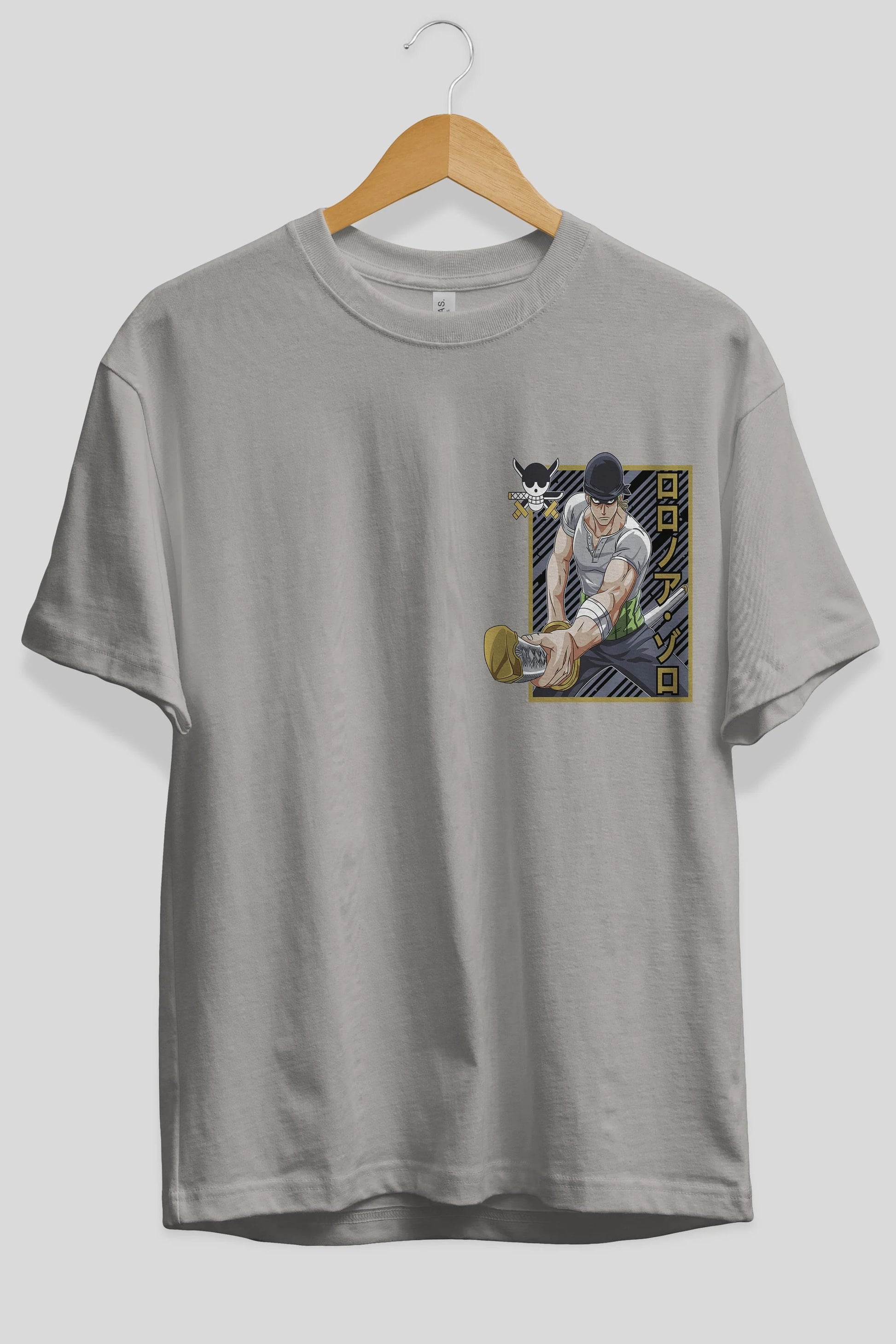 RORONOA ZORO Ön Sol Baskılı Oversize t-shirt Erkek Kadın Unisex %100 Pamuk Bisiklet Yaka tişort