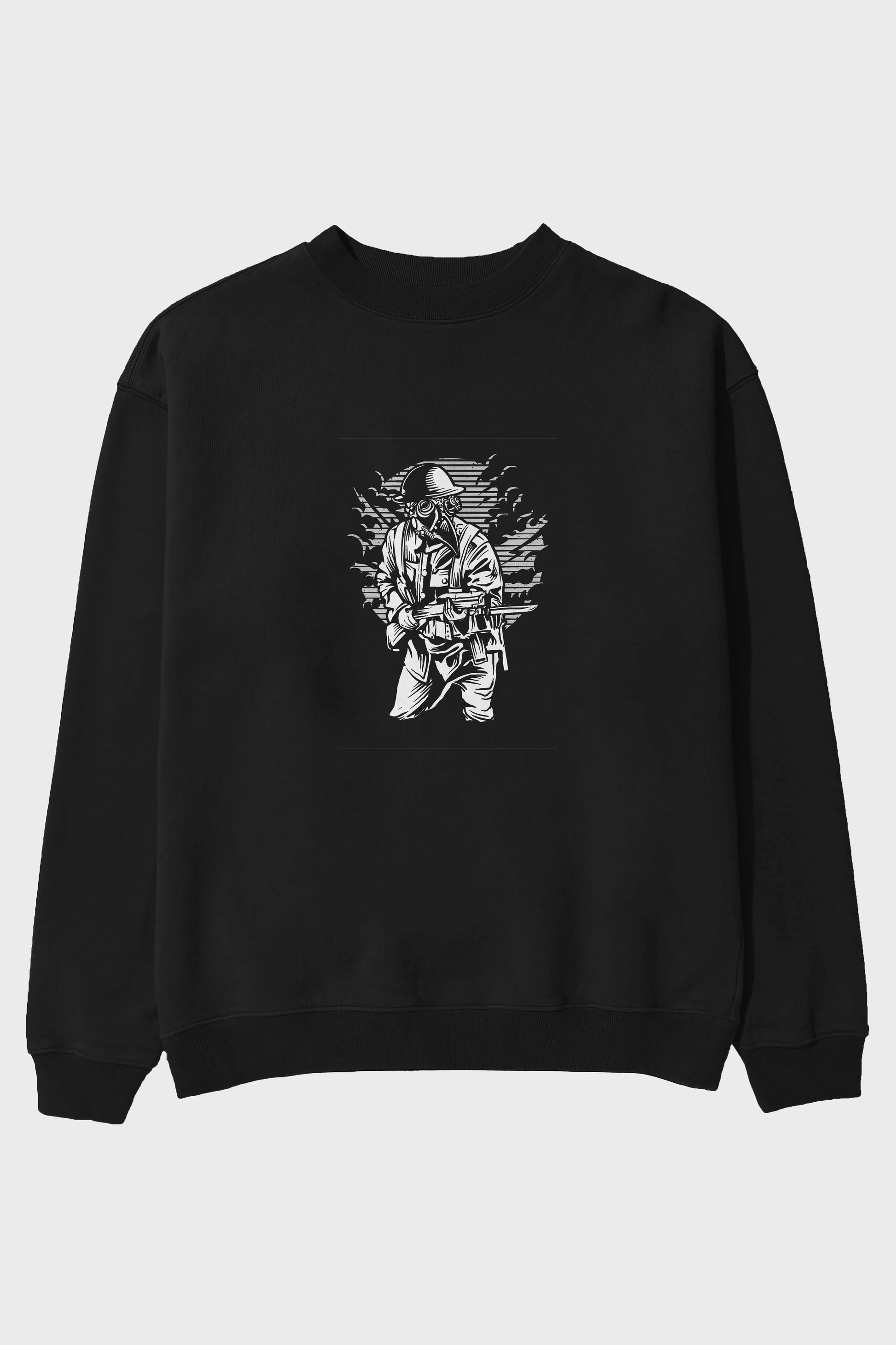 Steampunk Style Soldier Ön Baskılı Oversize Sweatshirt Erkek Kadın Unisex