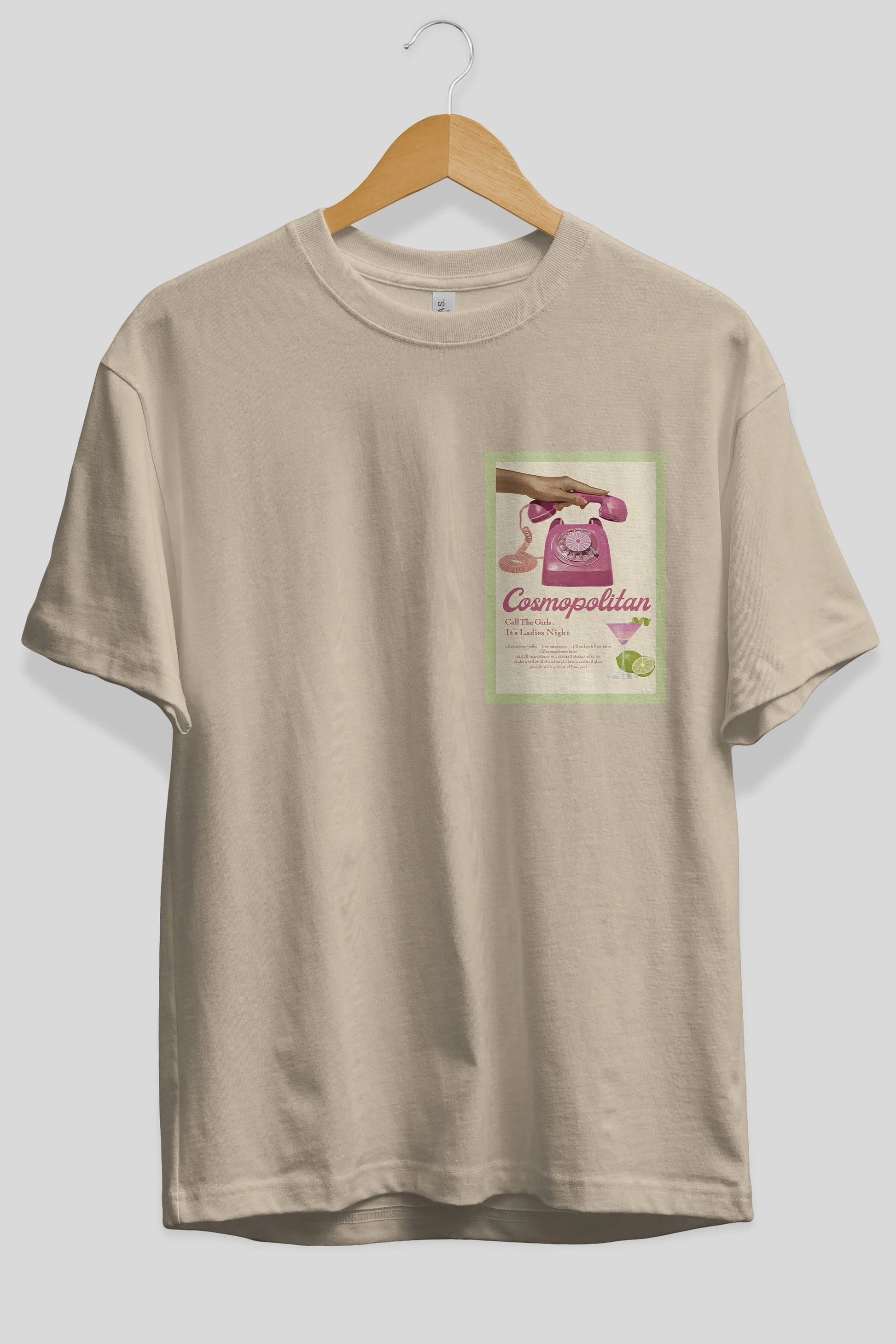 Cosmopolitan 5 Ön Sol Baskılı Oversize t-shirt Erkek Kadın Unisex %100 Pamuk Bisiklet Yaka tişort