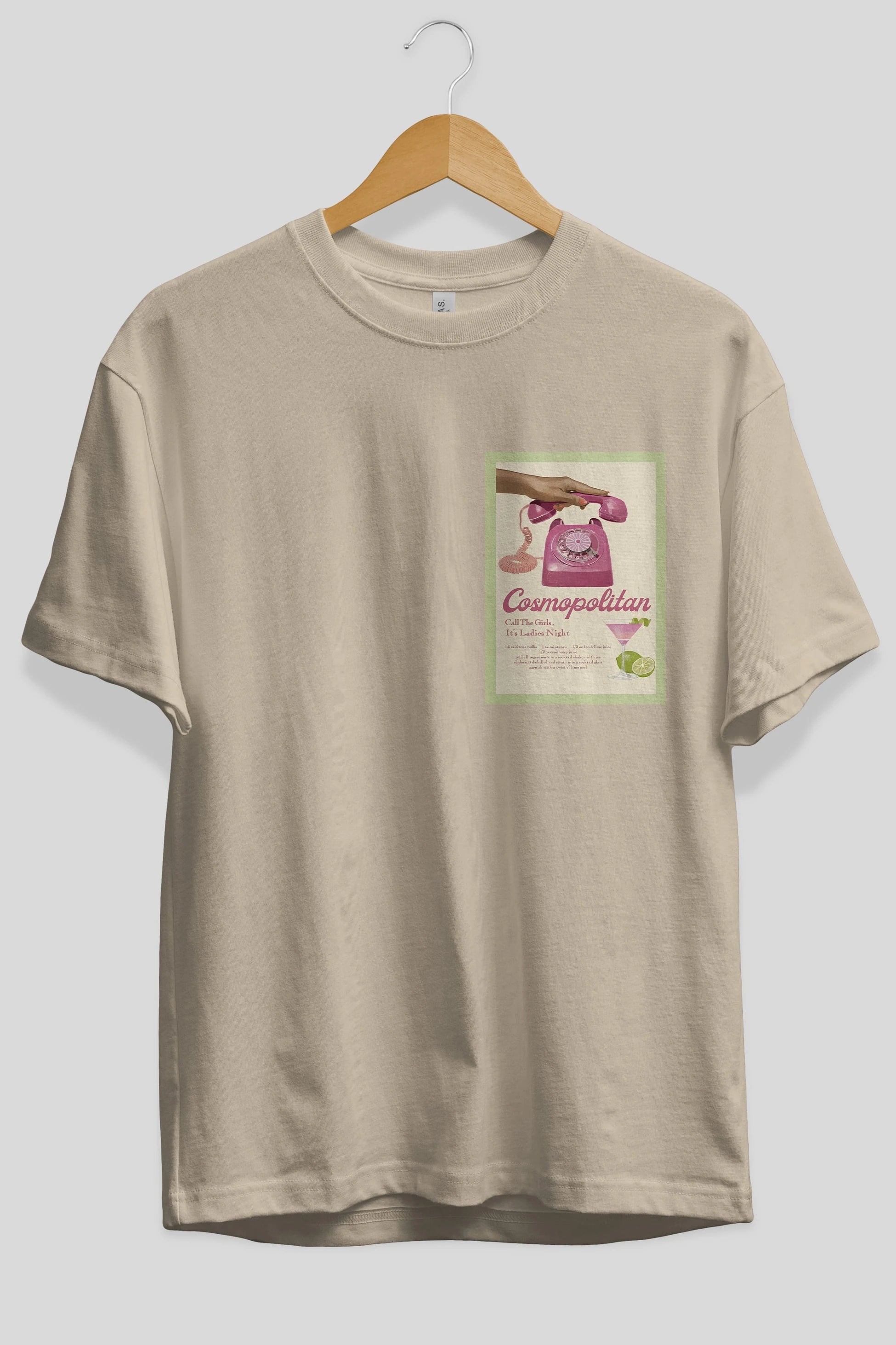Cosmopolitan 5 Ön Sol Baskılı Oversize t-shirt Erkek Kadın Unisex %100 Pamuk Bisiklet Yaka tişort