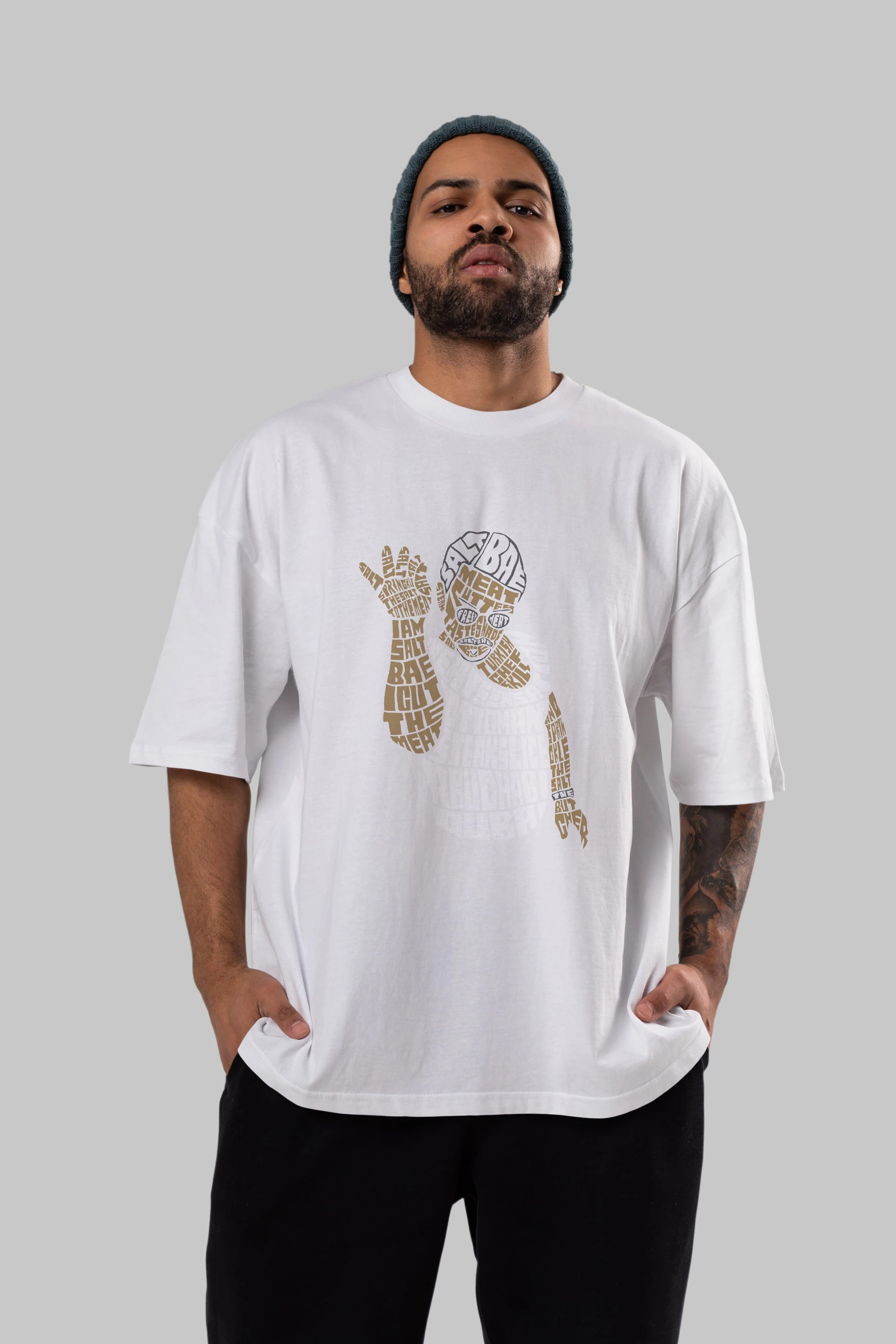 Salt Bae Ön Baskılı Oversize t-shirt %100 pamuk Erkek Kadın Unisex