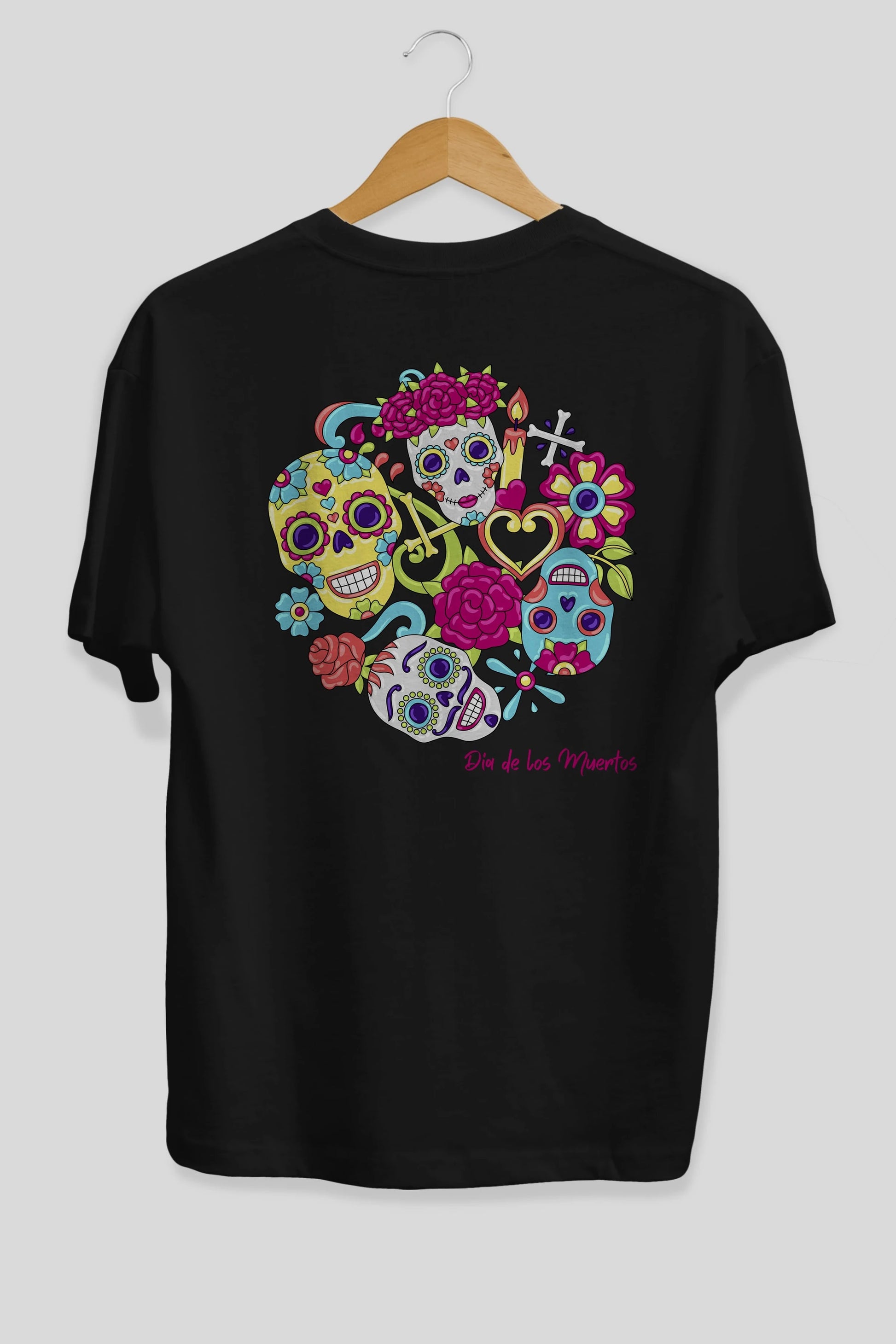 Dia de los Muertos Arka Baskılı Oversize t-shirt Erkek Kadın Unisex