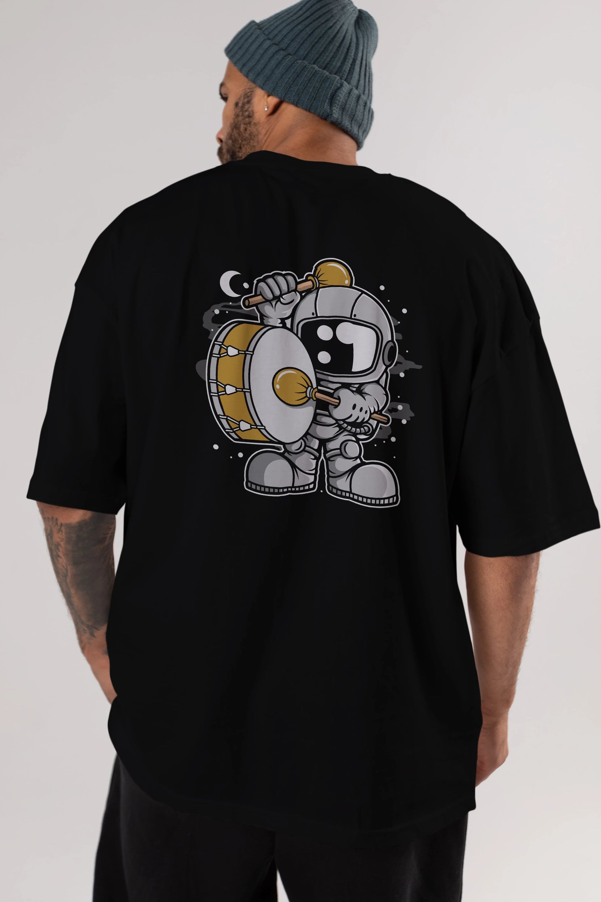 Astronaut Marching Band Arka Baskılı Oversize t-shirt Erkek Kadın Unisex