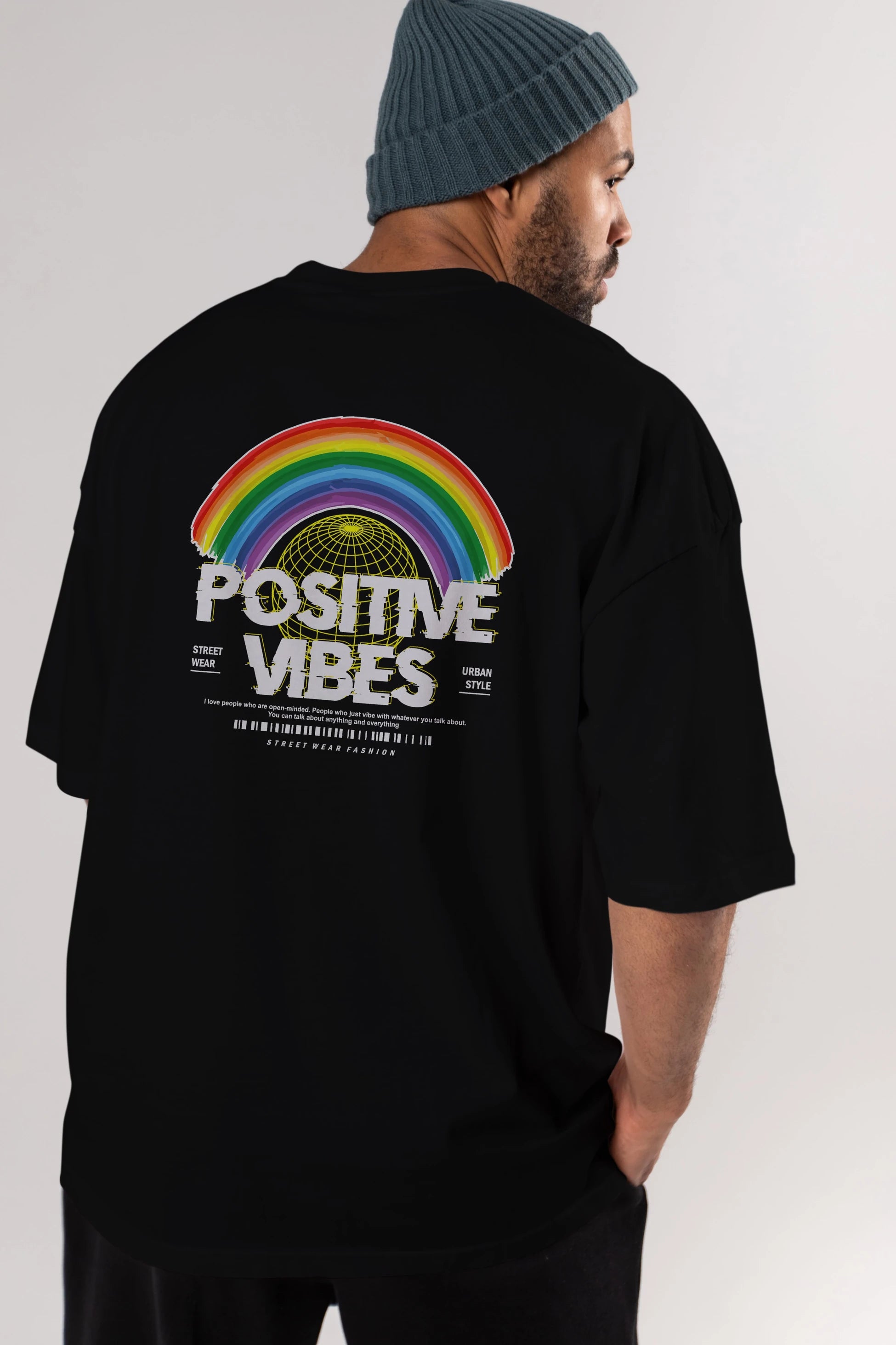 Positive Vibes Arka Baskılı Oversize t-shirt Erkek Kadın Unisex