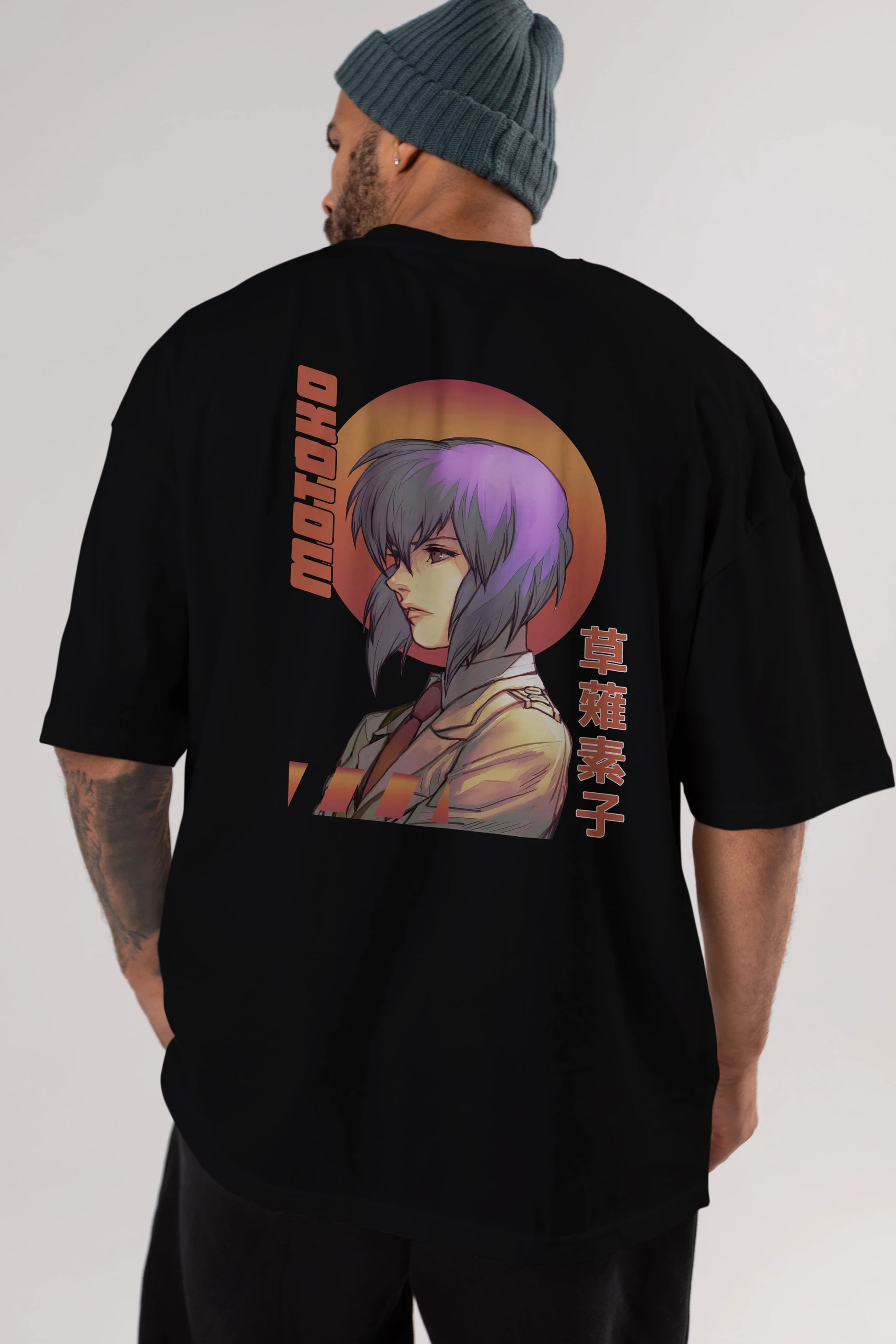Motoko Kusanagi 10 Anime Arka Baskılı Oversize t-shirt Erkek Kadın Unisex