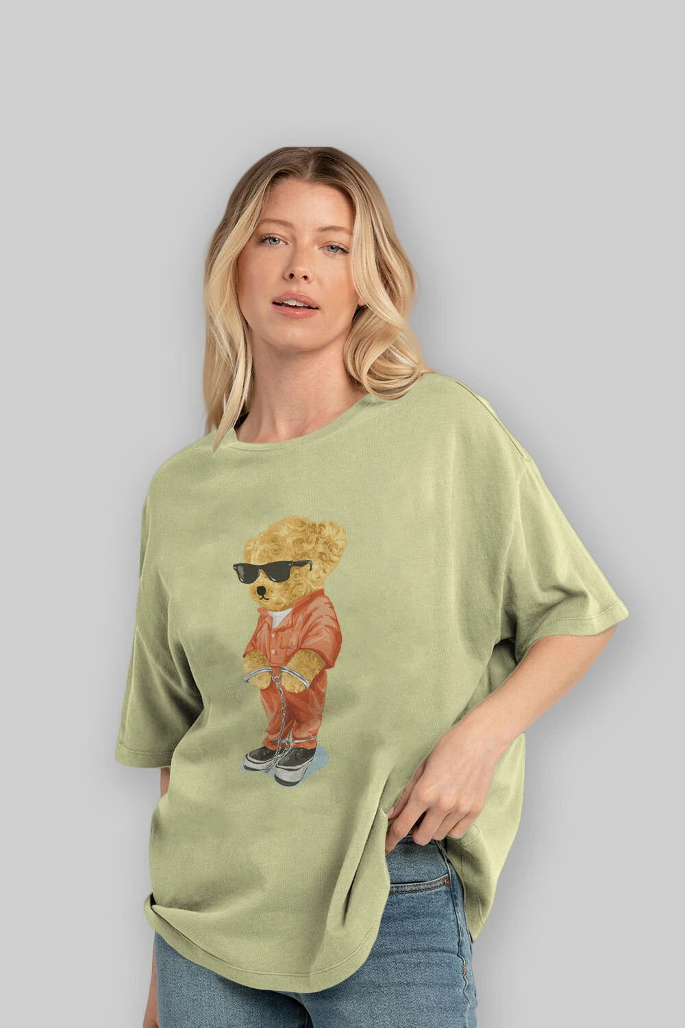 Teddy Bear Kodes Ön Baskılı Oversize t-shirt Erkek Kadın Unisex %100 Pamuk