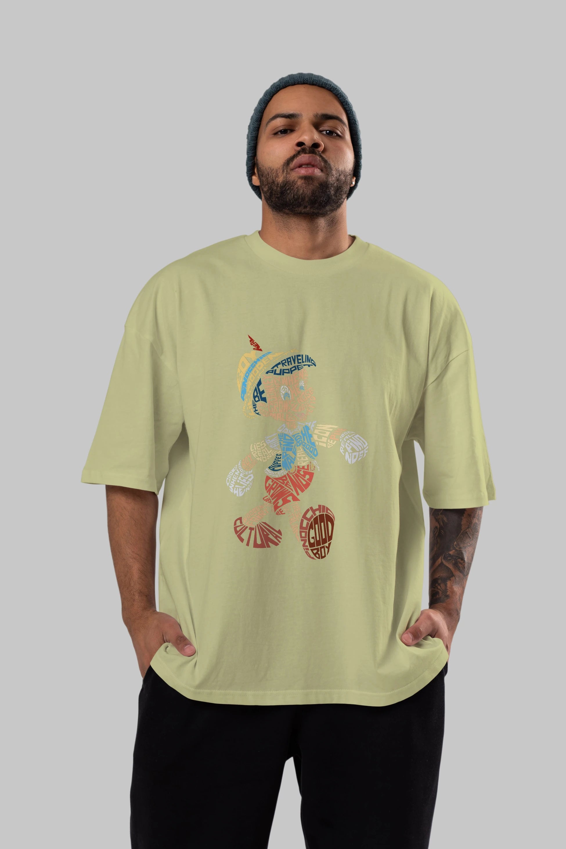 Pinokio Ön Baskılı Oversize t-shirt %100 pamuk Erkek Kadın Unisex