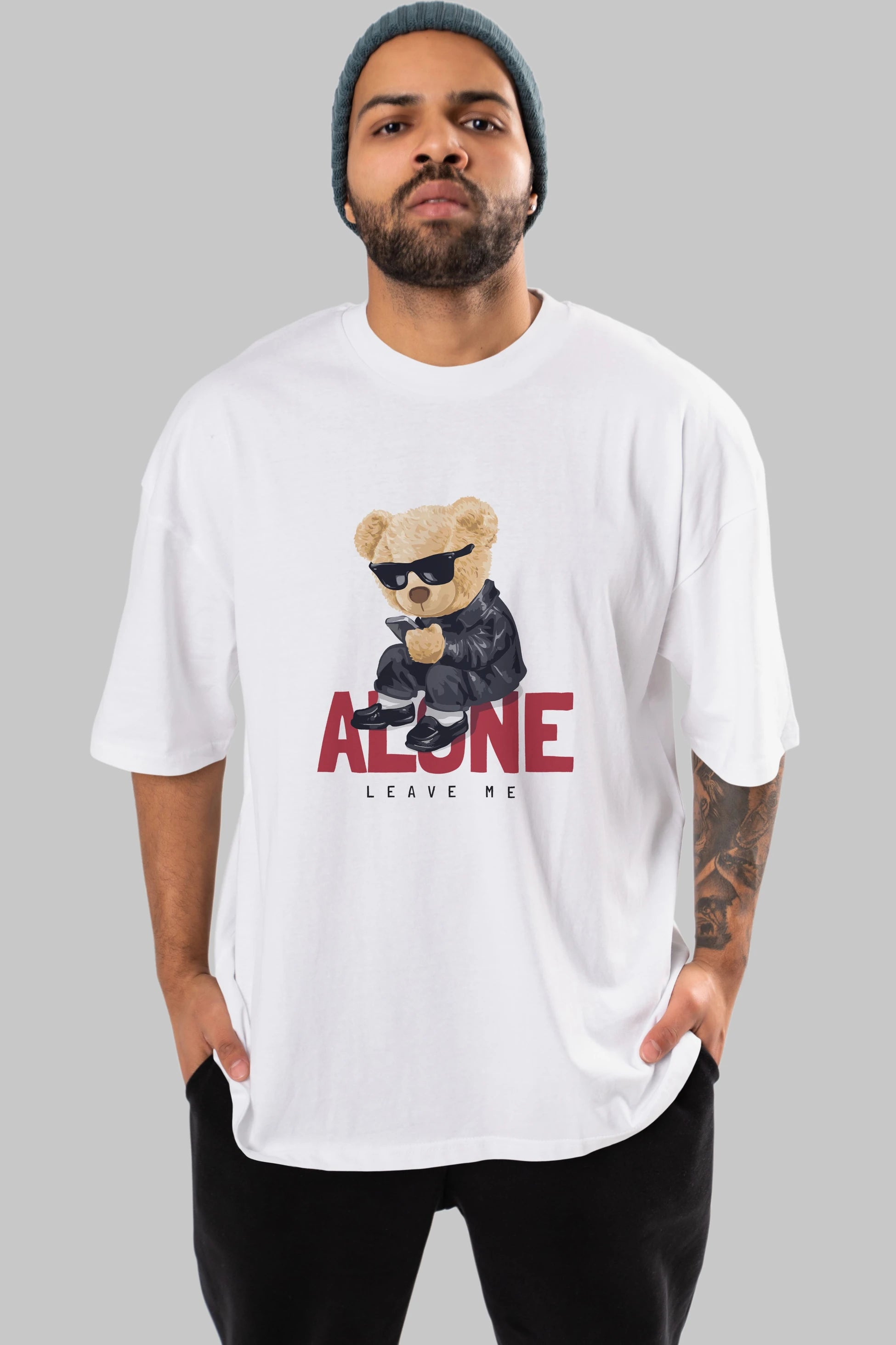 Teddy Bear Alone Ön Baskılı Oversize t-shirt Erkek Kadın Unisex %100 Pamuk