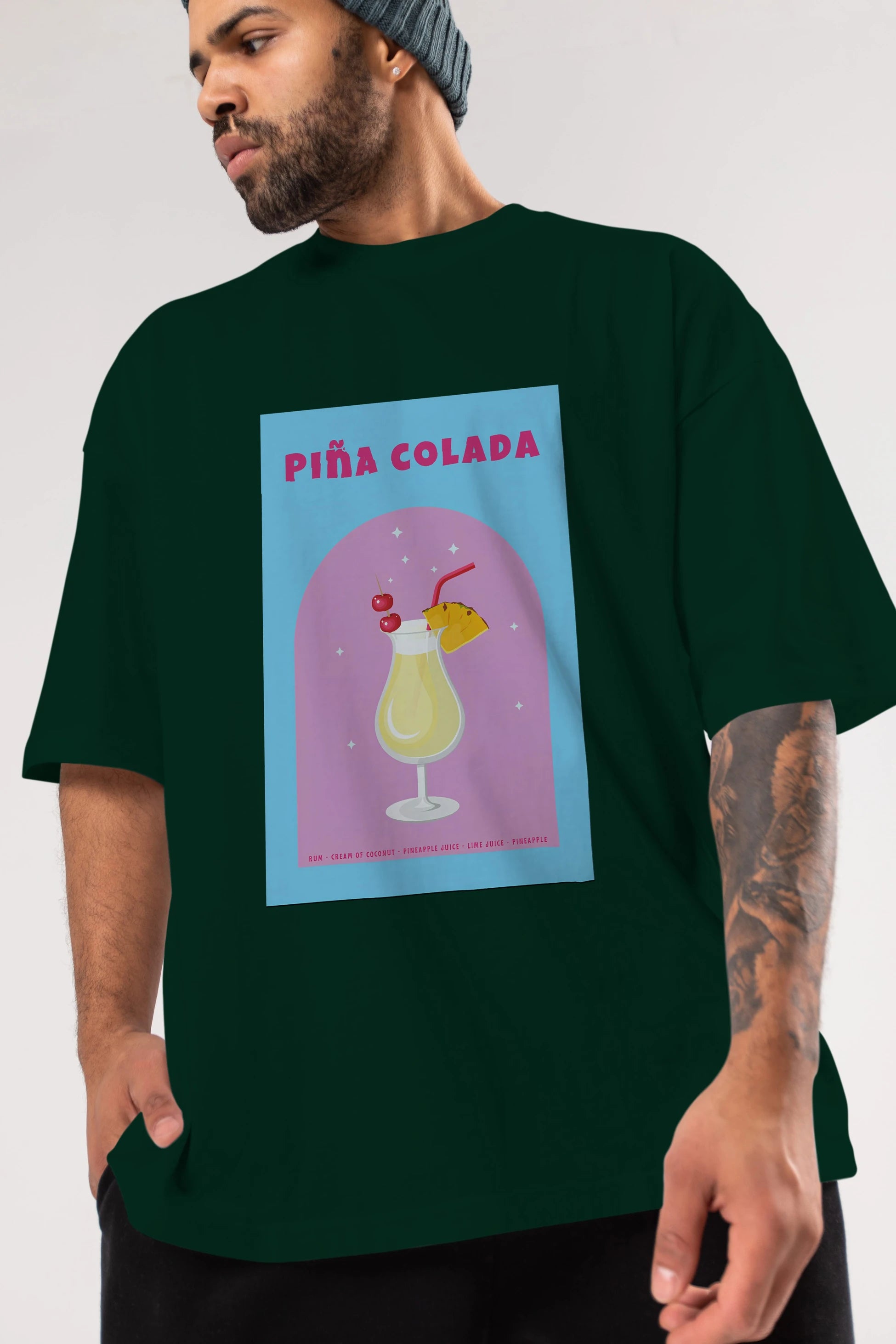 Pina Colada 2 Ön Baskılı Oversize t-shirt Erkek Kadın Unisex %100 Pamuk Bisiklet Yaka tişort