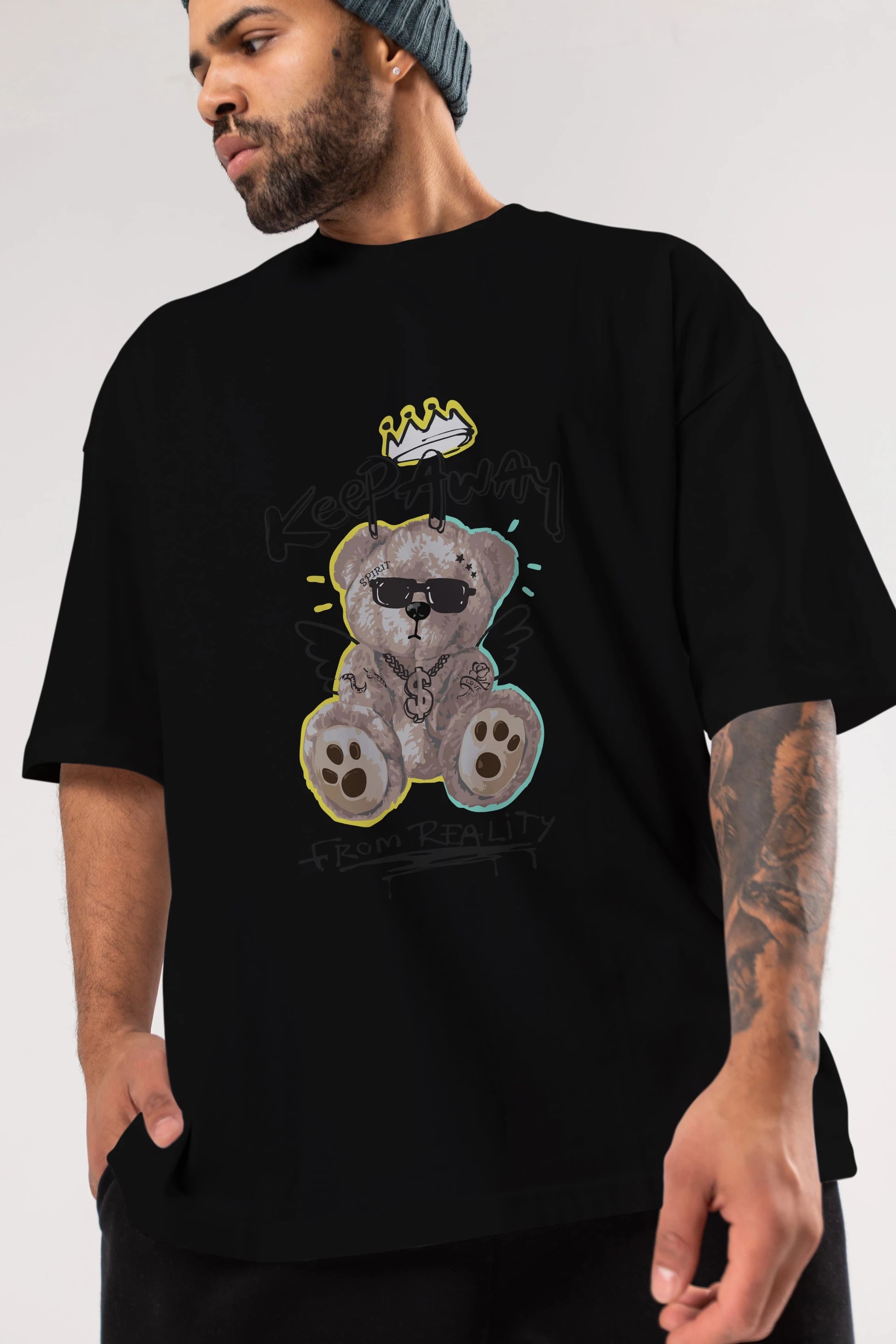 Keep Away Bear 2 Ön Baskılı Oversize t-shirt Erkek Kadın Unisex