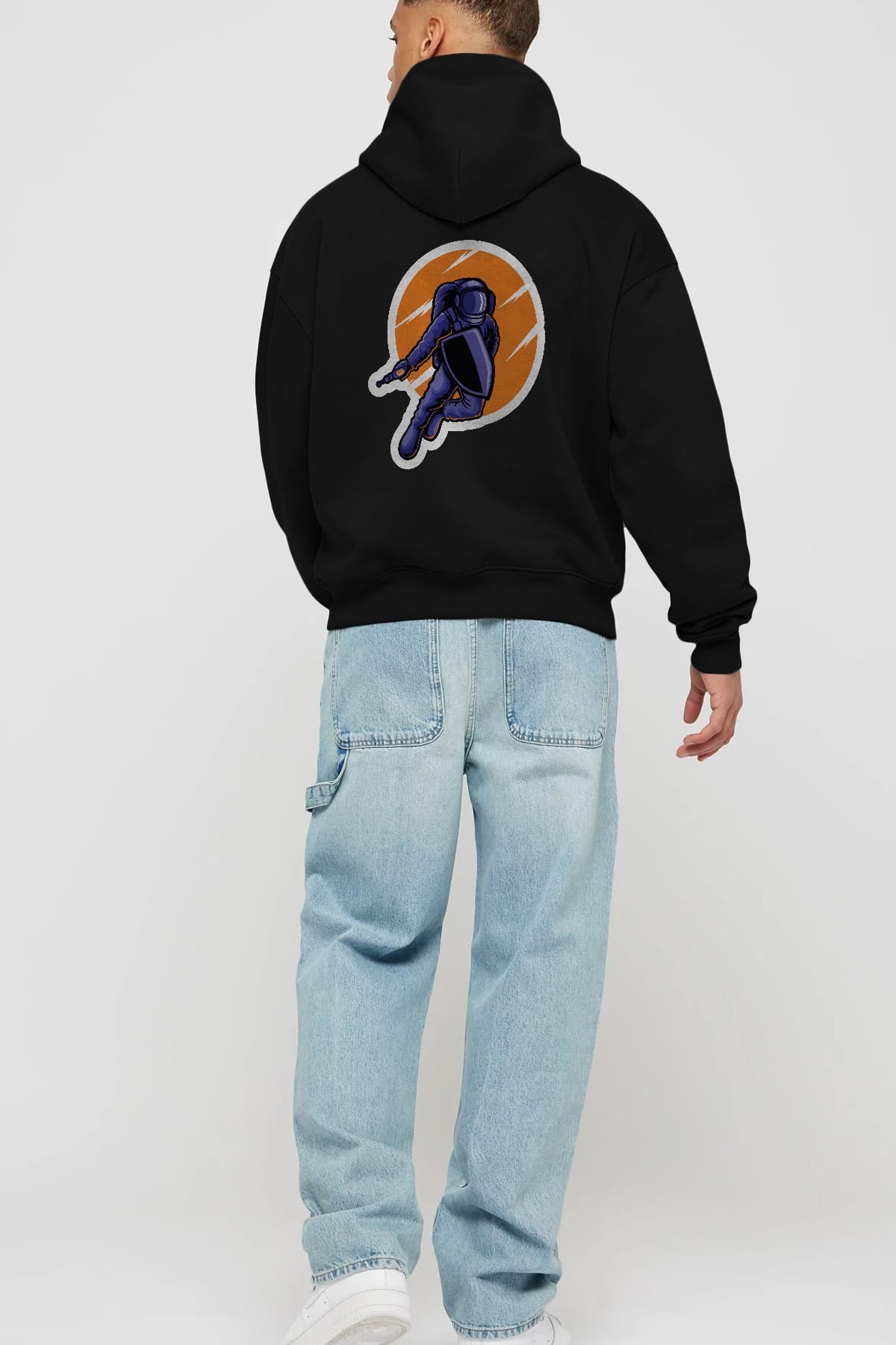 Astro Wars Sticker Arka Baskılı Hoodie Oversize Kapüşonlu Sweatshirt Erkek Kadın Unisex