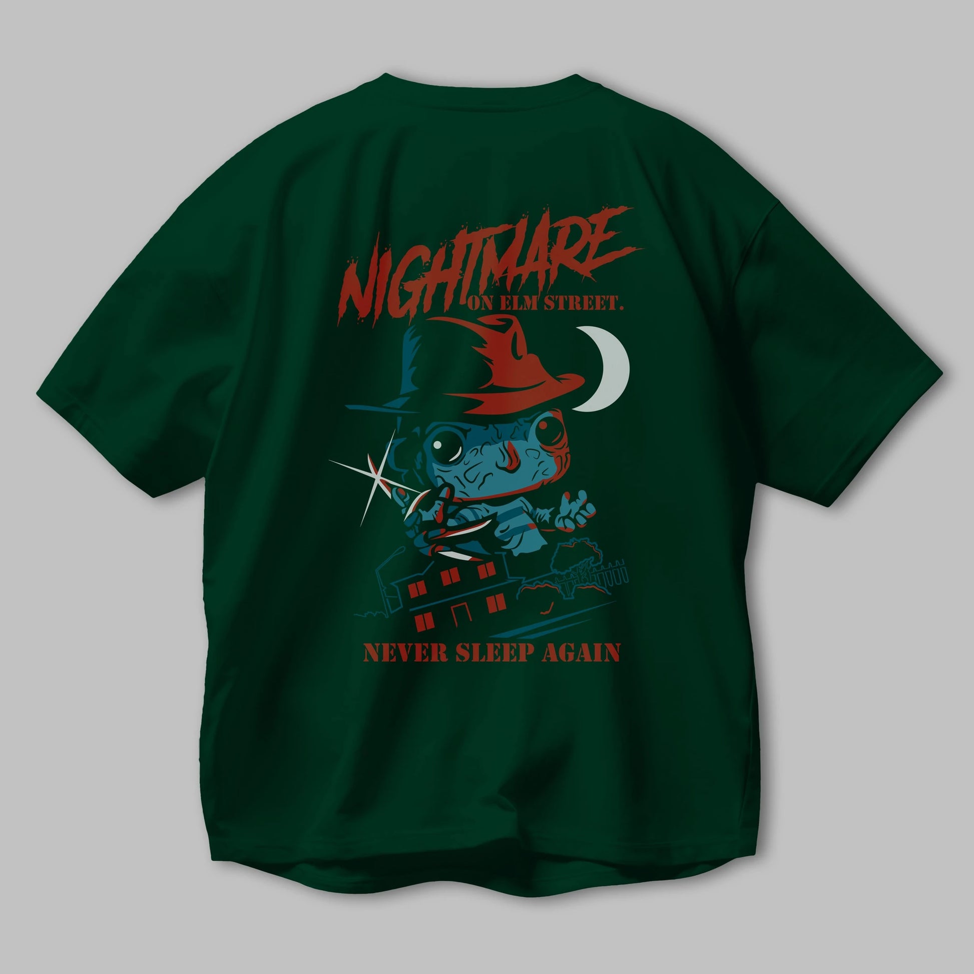 Nightmare Elm Sokağı Arka Baskılı Oversize t-shirt Erkek Kadın Unisex %100 Pamuk Bisiklet Yaka tişort