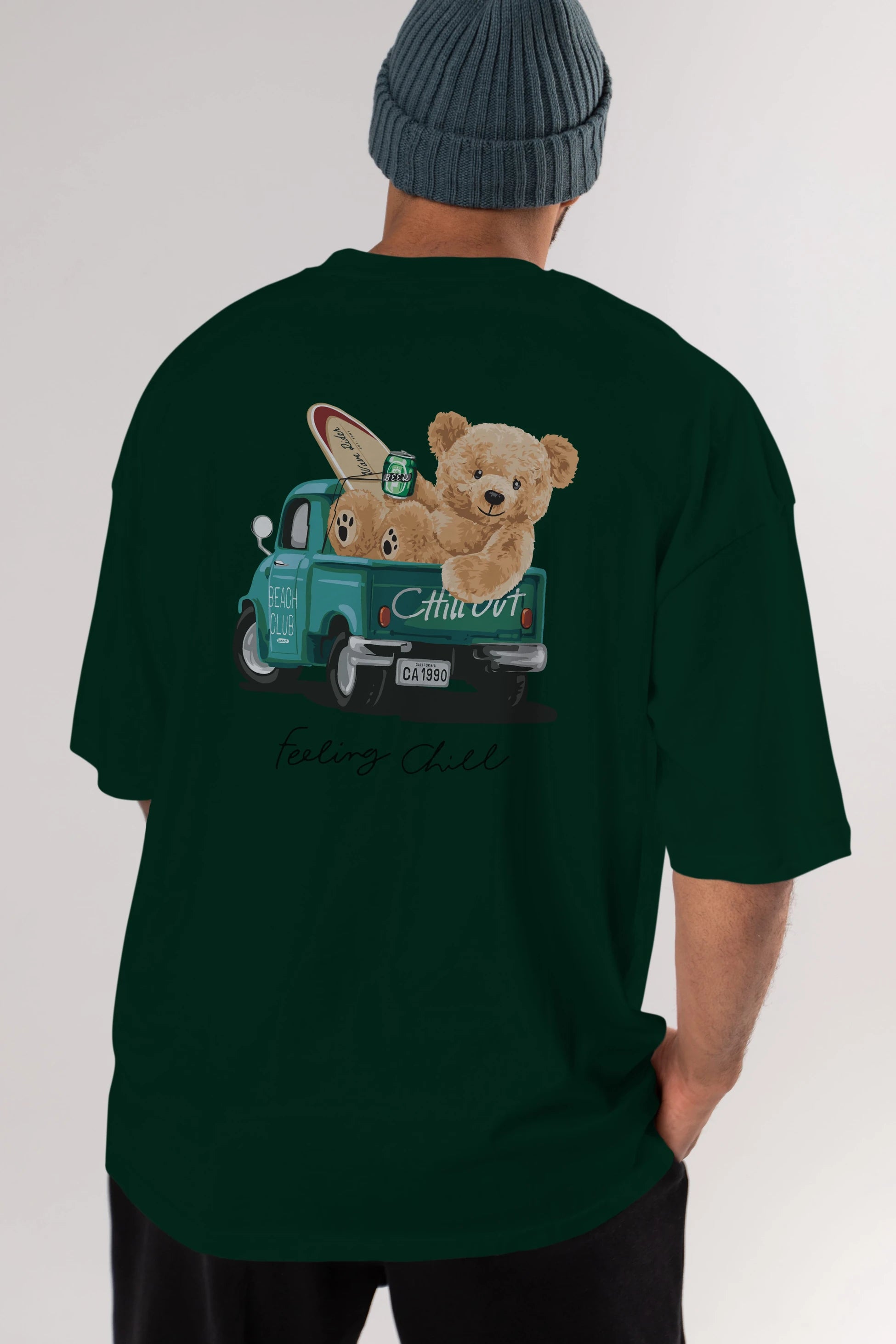 Teddy Bear Chill Out Arka Baskılı Oversize t-shirt Erkek Kadın Unisex %100 Pamuk