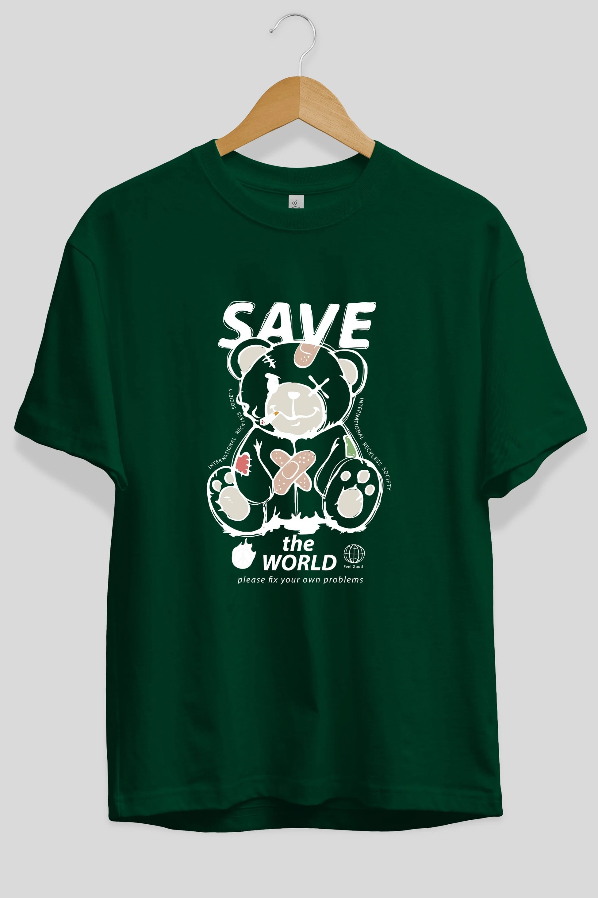 Save the World Bear Ön Baskılı Oversize t-shirt Erkek Kadın Unisex