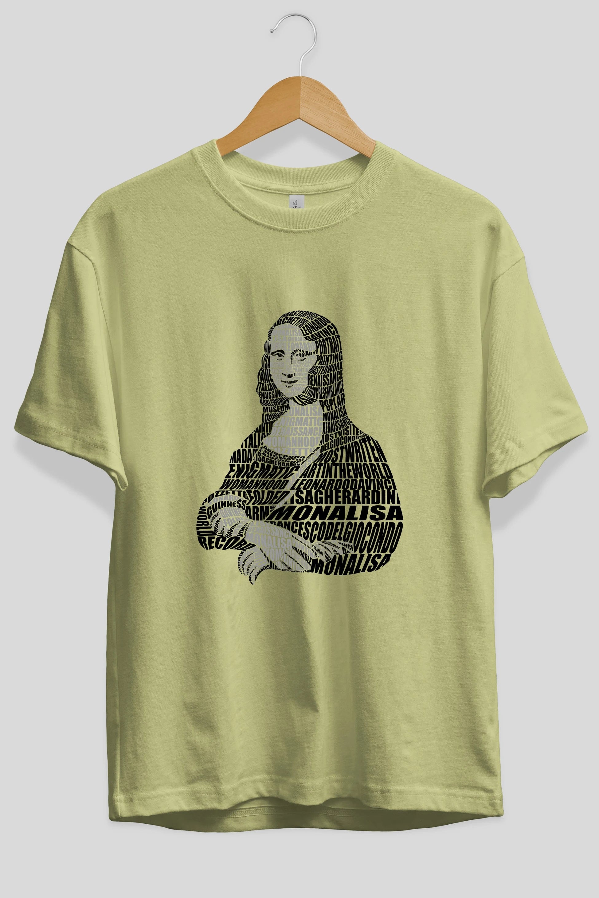 Mona Lisa Calligram Ön Baskılı Oversize t-shirt %100 pamuk Erkek Kadın Unisex
